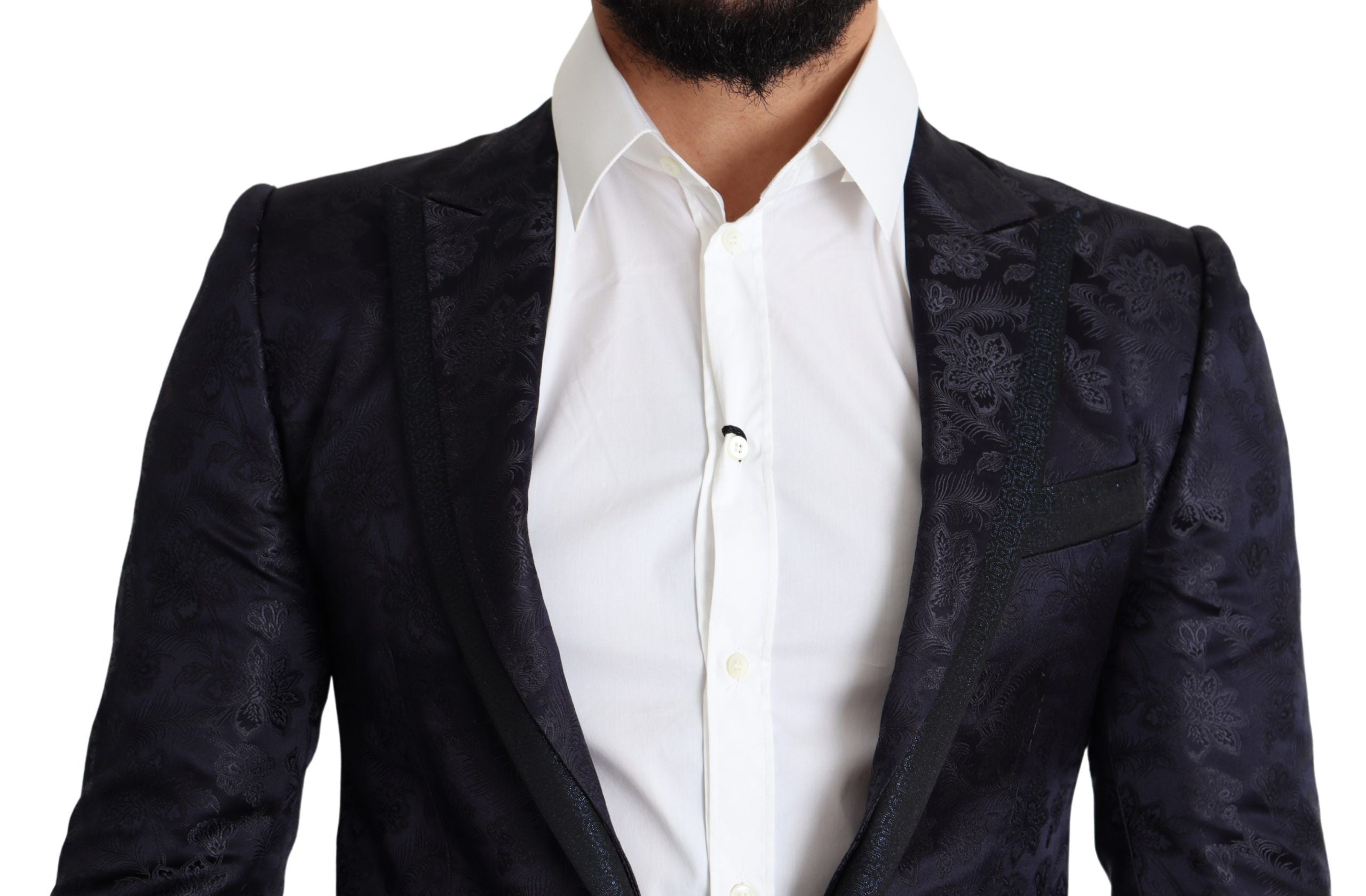 Dolce & Gabbana Blue jacquard silk coat with floral pattern MARTINI Blazer-3
