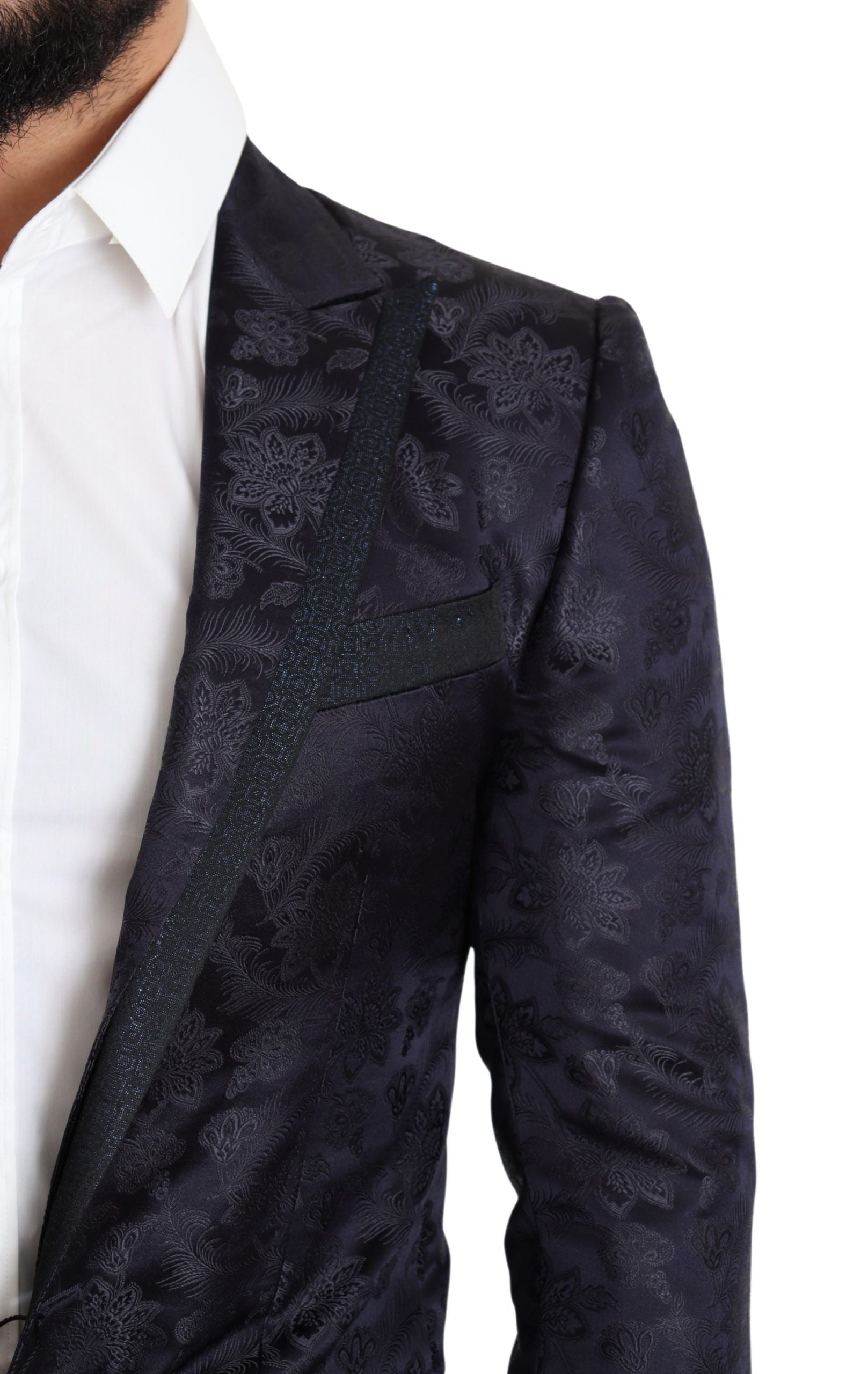 Dolce & Gabbana Blue jacquard silk coat with floral pattern MARTINI Blazer-4