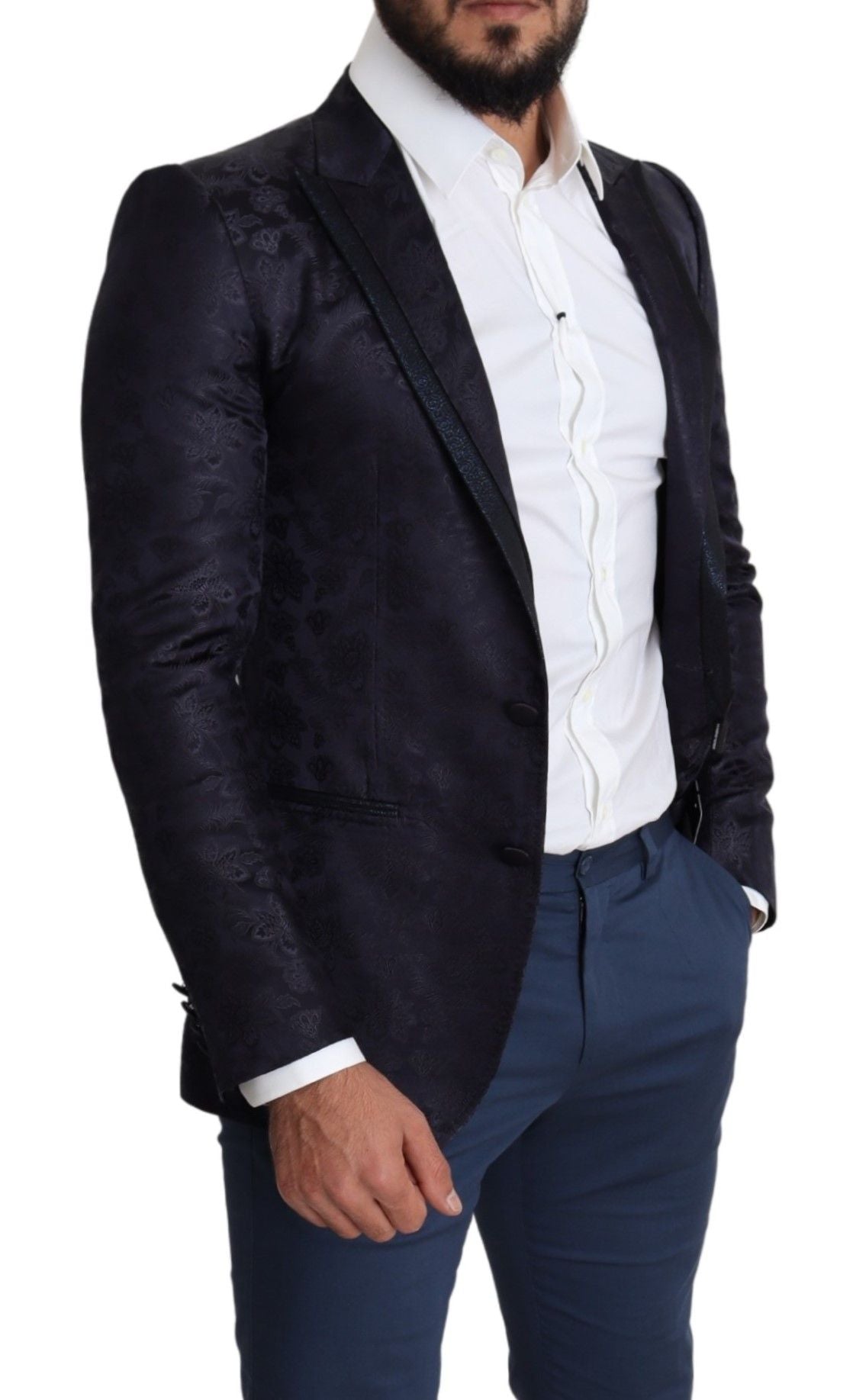 Dolce & Gabbana Blue jacquard silk coat with floral pattern MARTINI Blazer-5