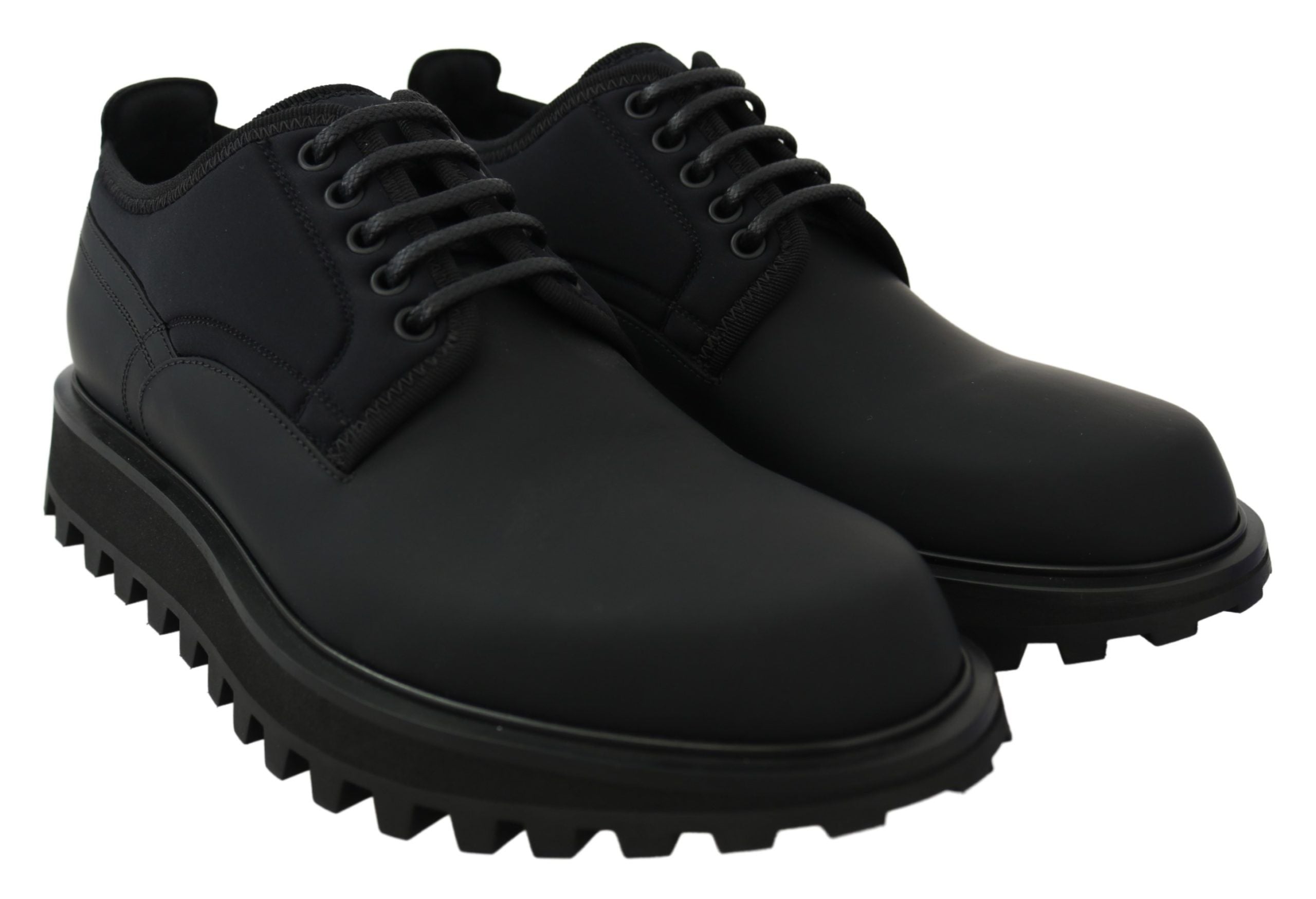 Dolce & Gabbana Black Rubberized Calfskin Chunky Derby Vulcano Shoes-5