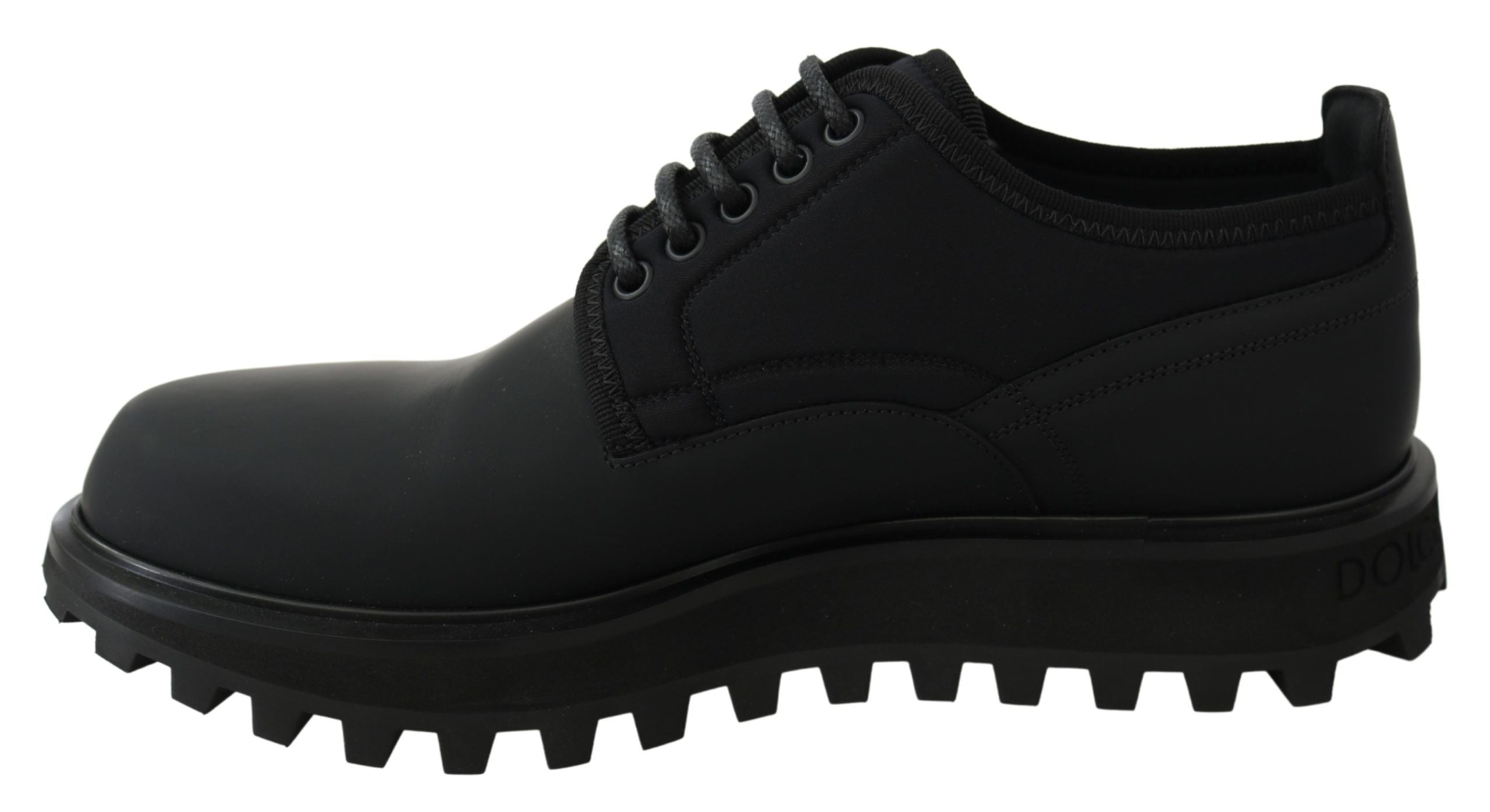 Dolce & Gabbana Black Rubberized Calfskin Chunky Derby Vulcano Shoes-7