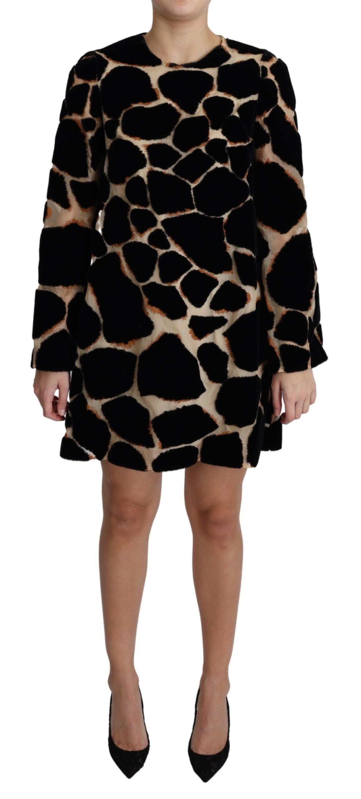 Dolce & Gabbana Schwarzes Minikleid mit Giraffendruck-1