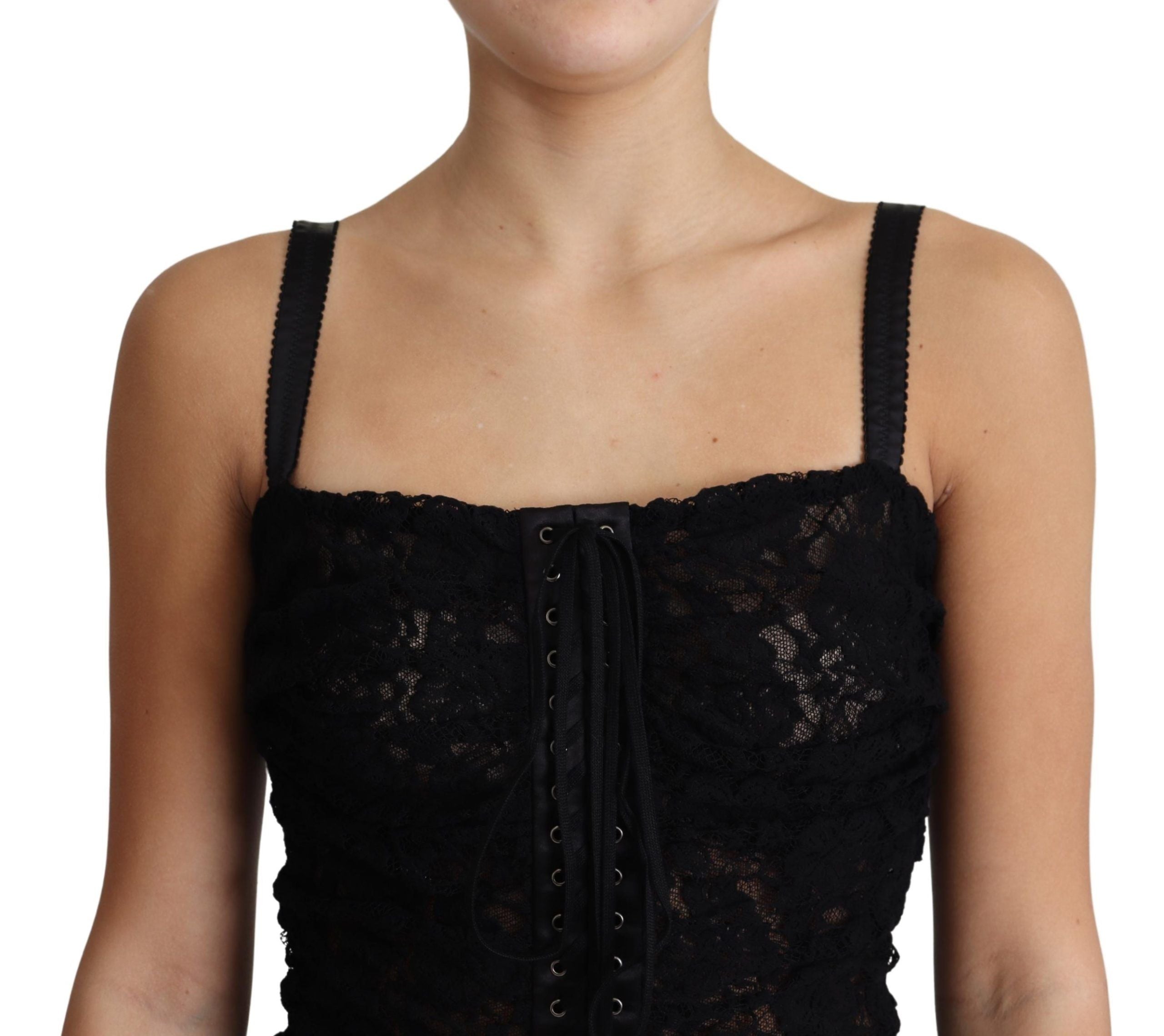 Dolce & Gabbana Black laced floral corset bustier mini dress-3