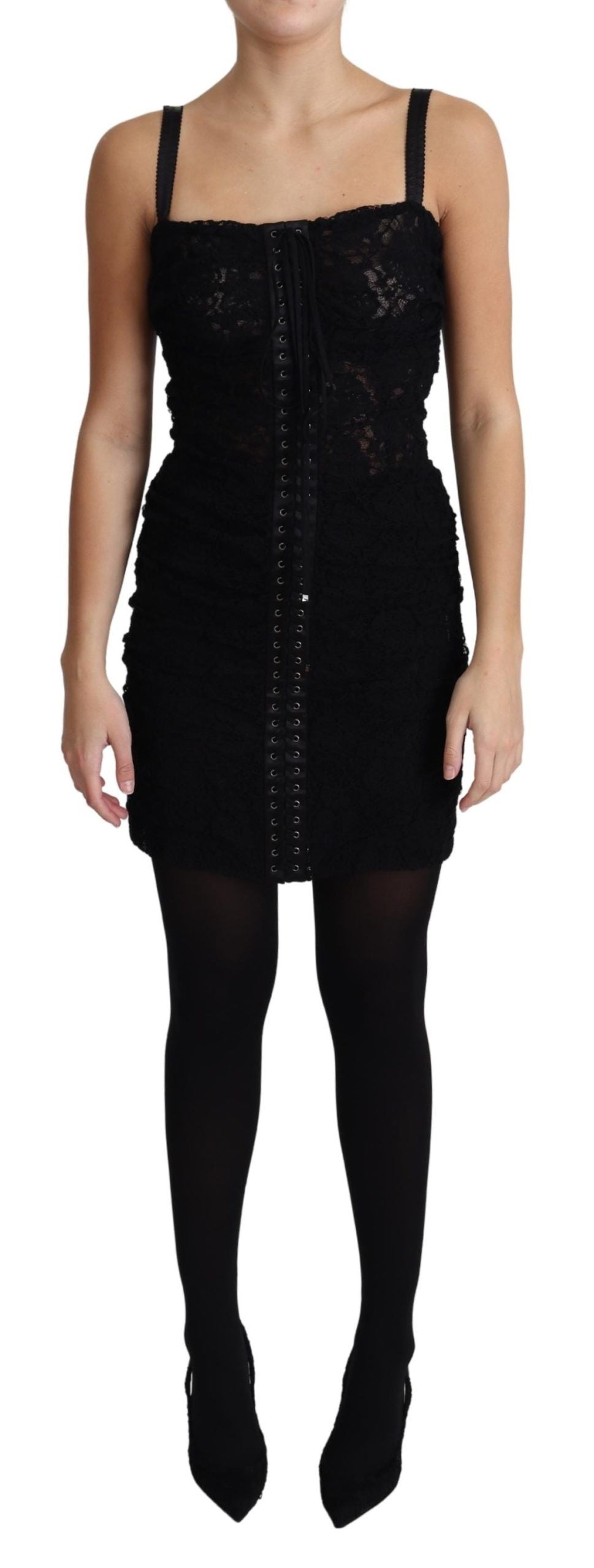 Dolce & Gabbana Black laced floral corset bustier mini dress-1