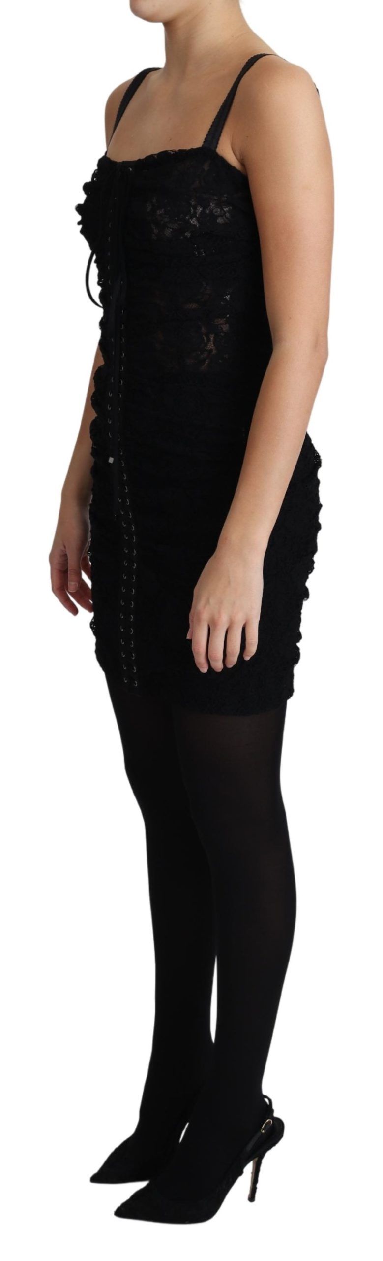 Dolce & Gabbana Black laced floral corset bustier mini dress-4