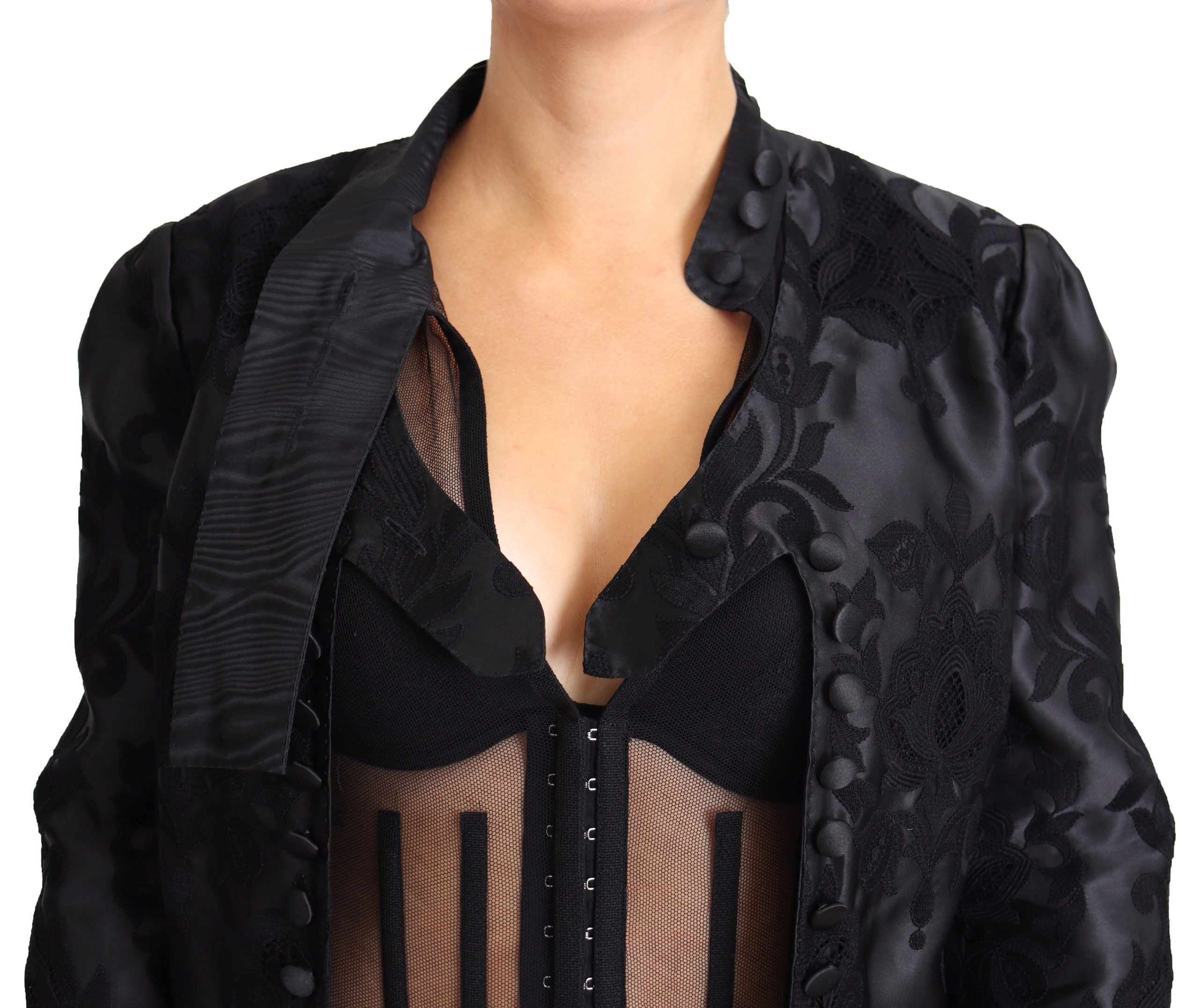 Dolce & Gabbana Black Lace Sheer Corset Organza Silk Jacket-4