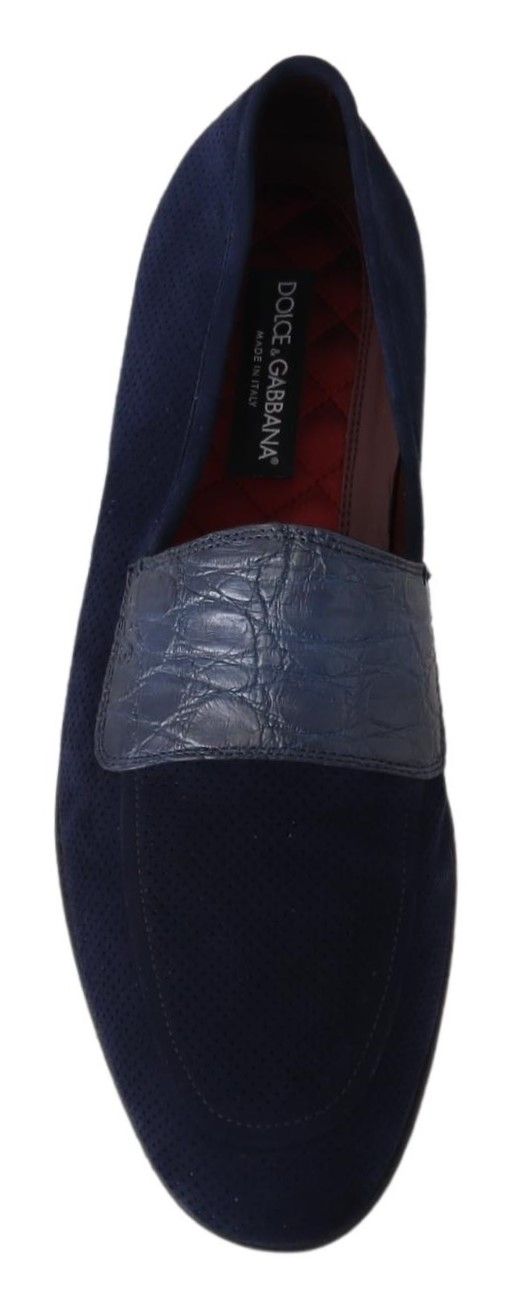 Dolce & Gabbana Blue Suede Caiman Loafers Slippers Shoes-3
