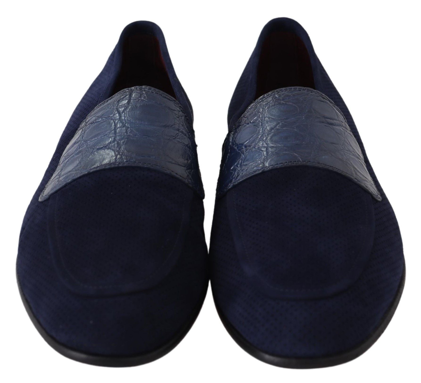 Dolce & Gabbana Blue Suede Caiman Loafers Slippers Shoes-4