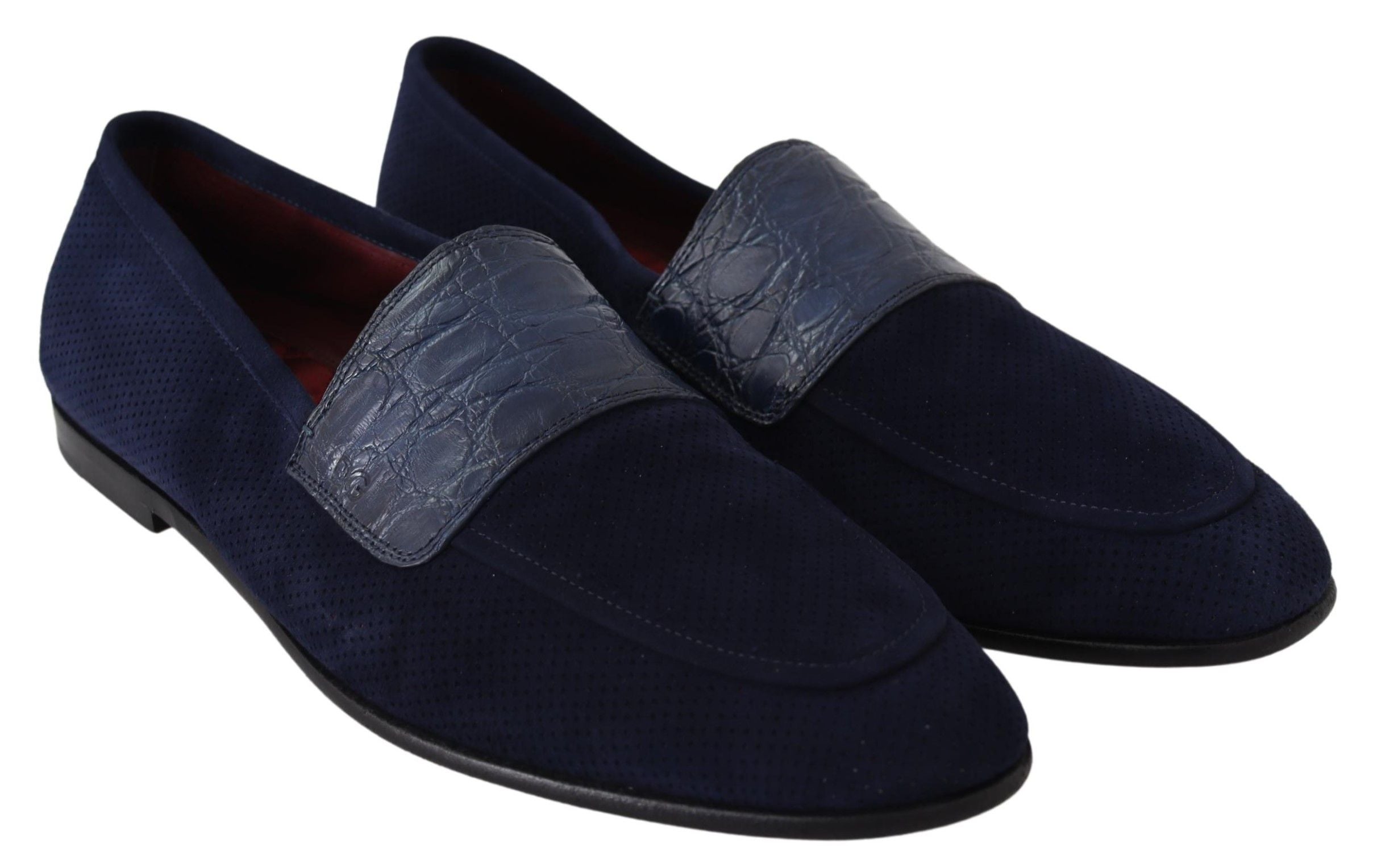 Dolce & Gabbana Blue Suede Caiman Loafers Slippers Shoes-5