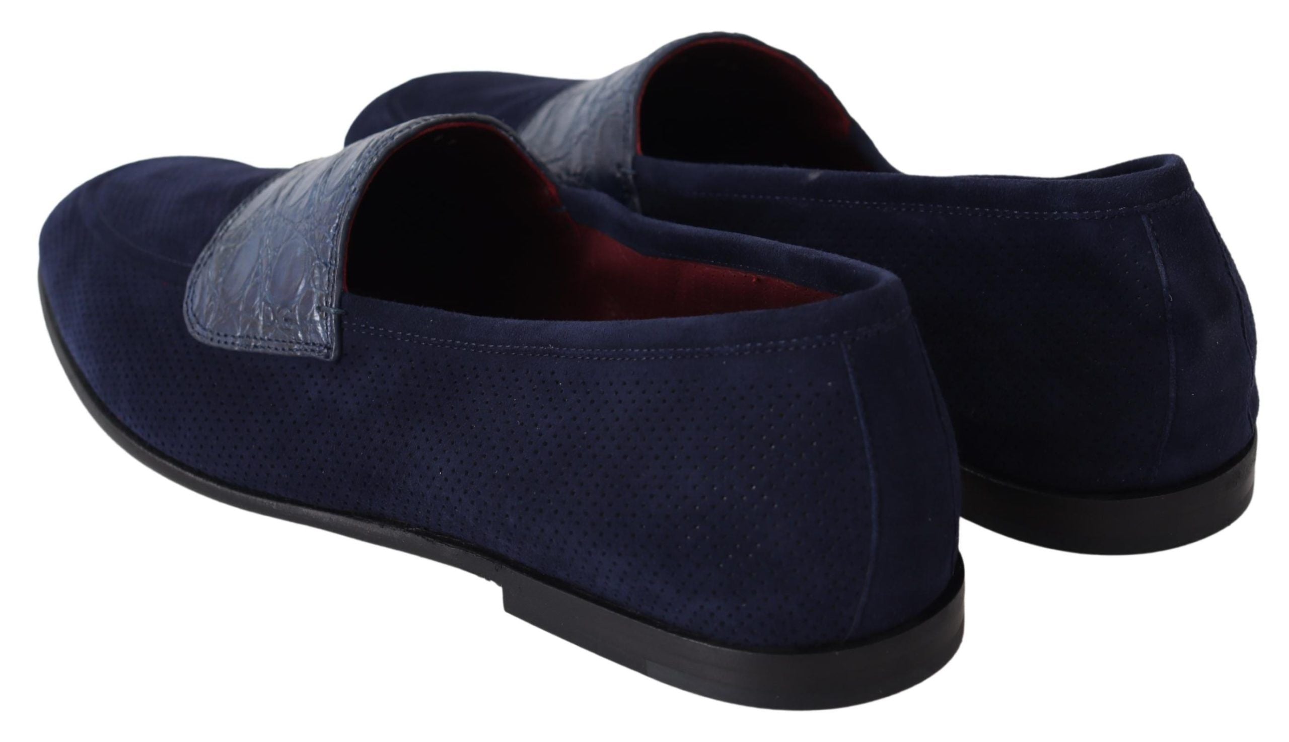 Dolce & Gabbana Blue Suede Caiman Loafers Slippers Shoes-6