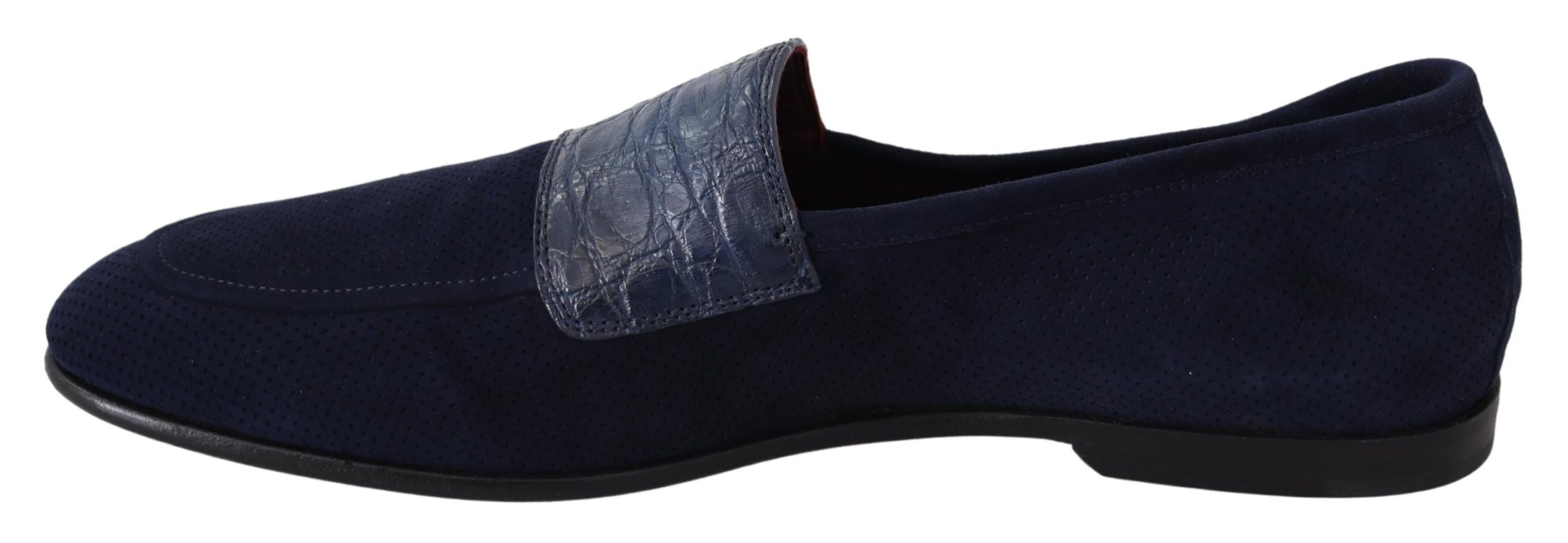 Dolce & Gabbana Blue Suede Caiman Loafers Slippers Shoes-7