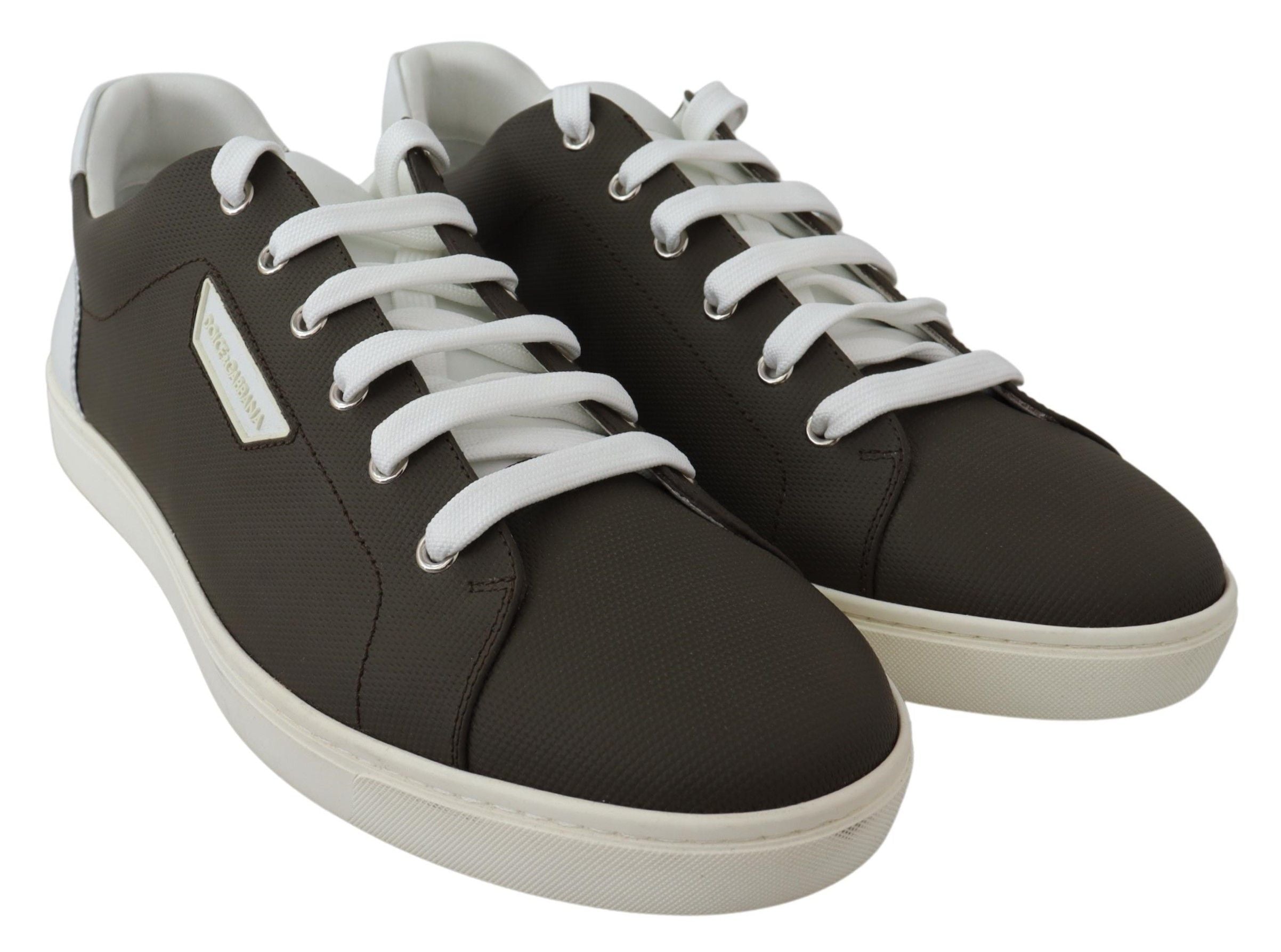 Dolce & Gabbana White Green Leather Low Top Sneakers Shoes-5
