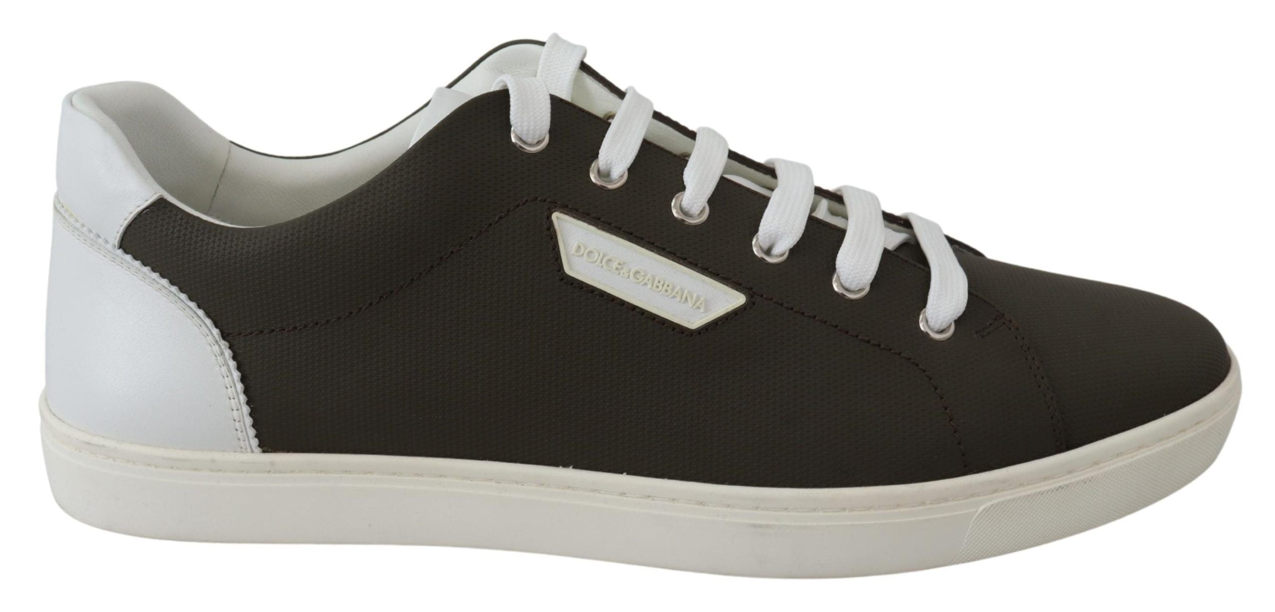 Dolce & Gabbana White Green Leather Low Top Sneakers Shoes-1