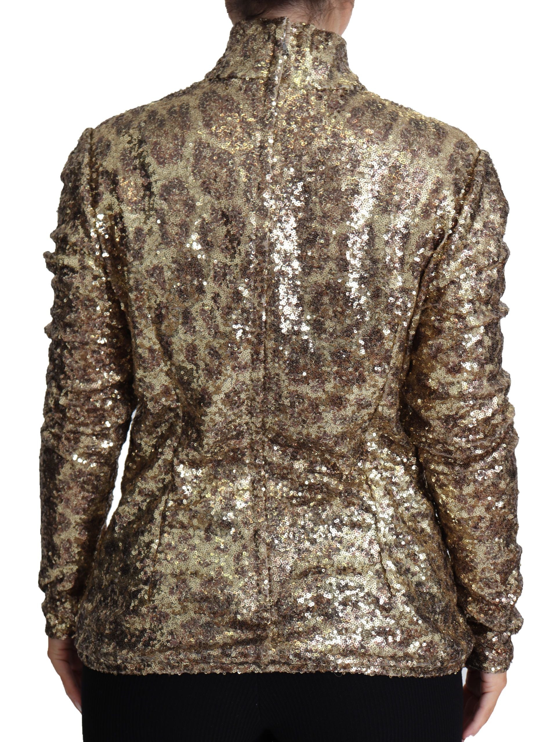 Dolce & Gabbana Brown Leopard Fit Turtleneck Sweater with Sequins-2