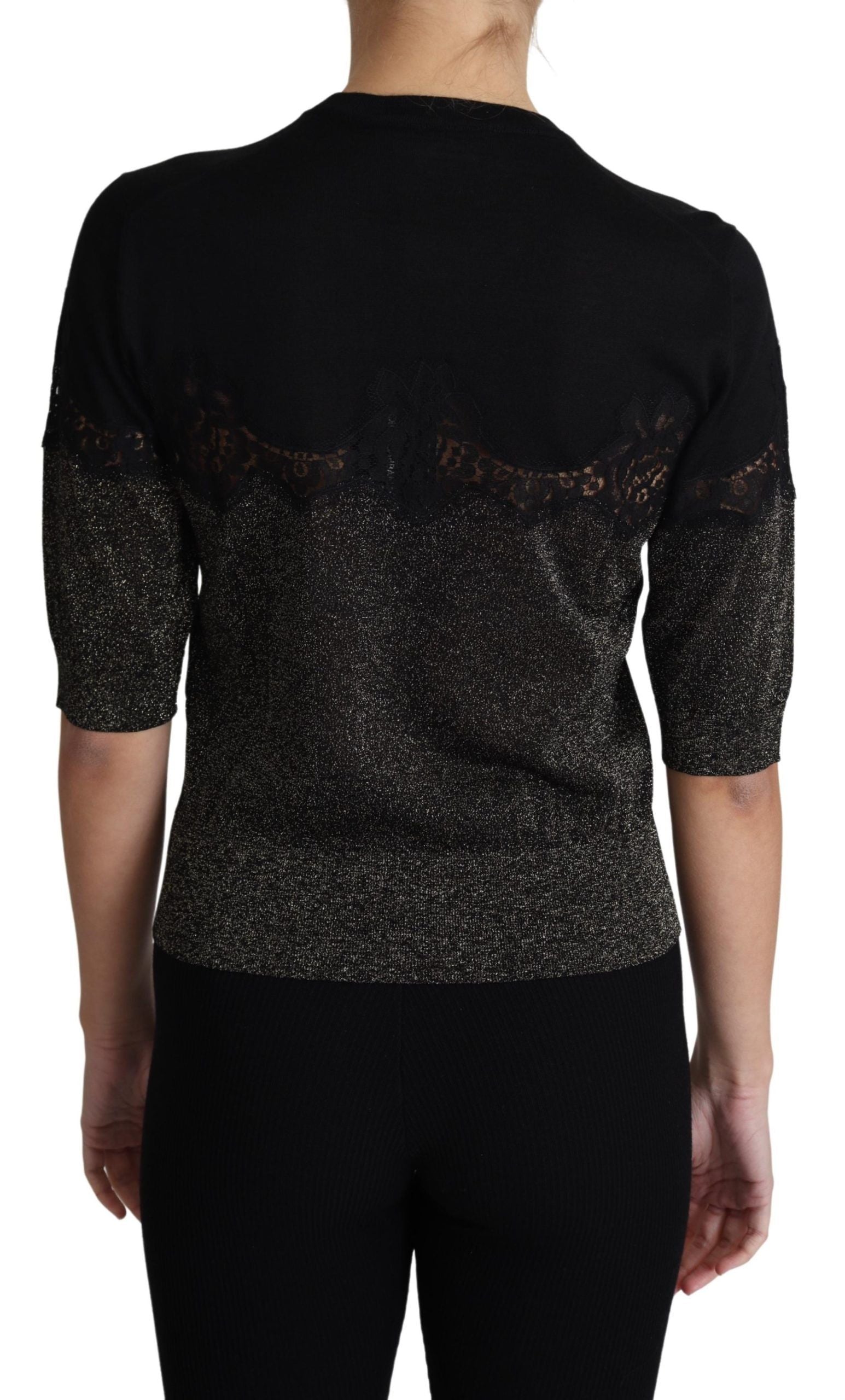 Dolce & Gabbana Black Shiny Lurex Lace Insert Sweater Top-2