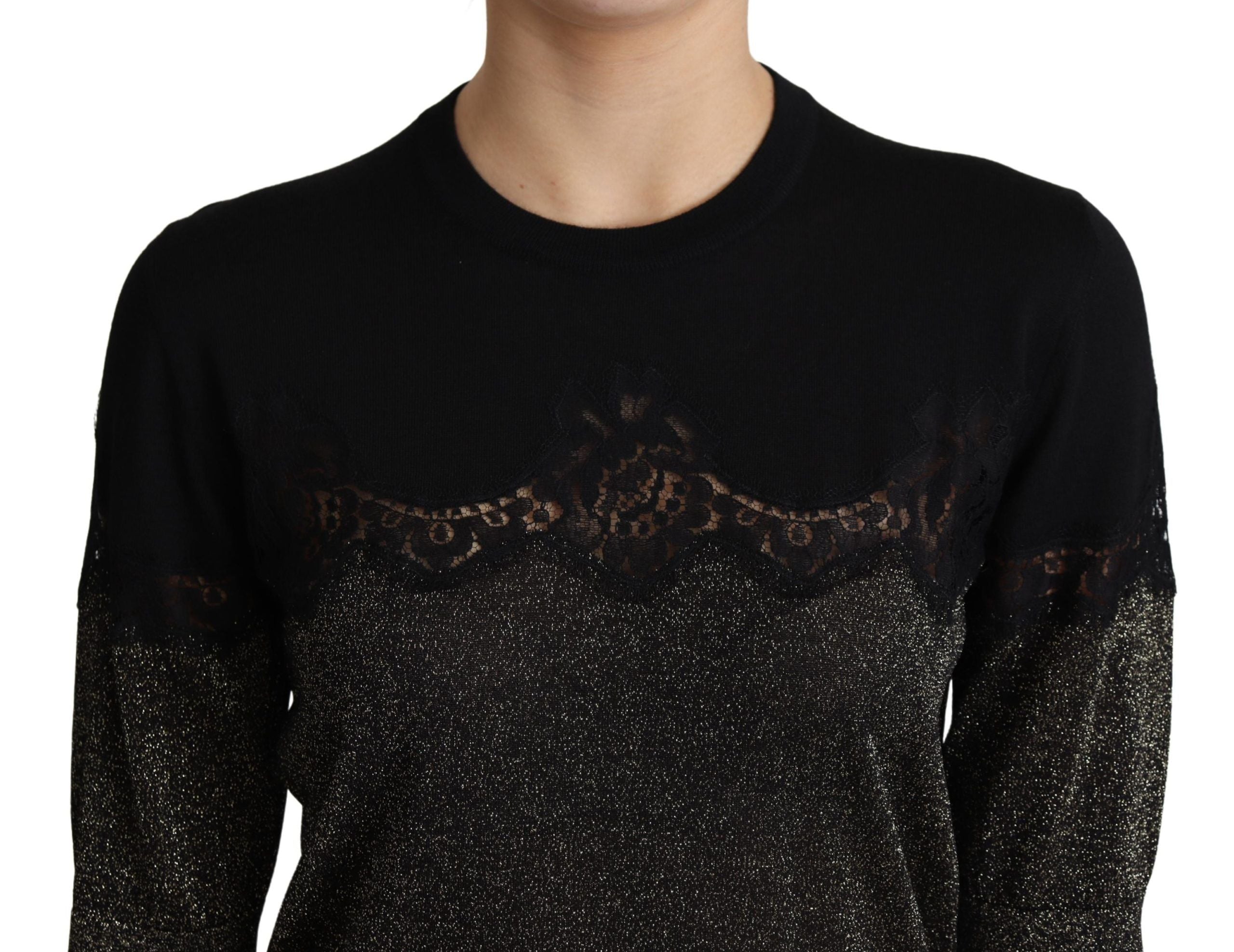 Dolce & Gabbana Black Shiny Lurex Lace Insert Sweater Top-3