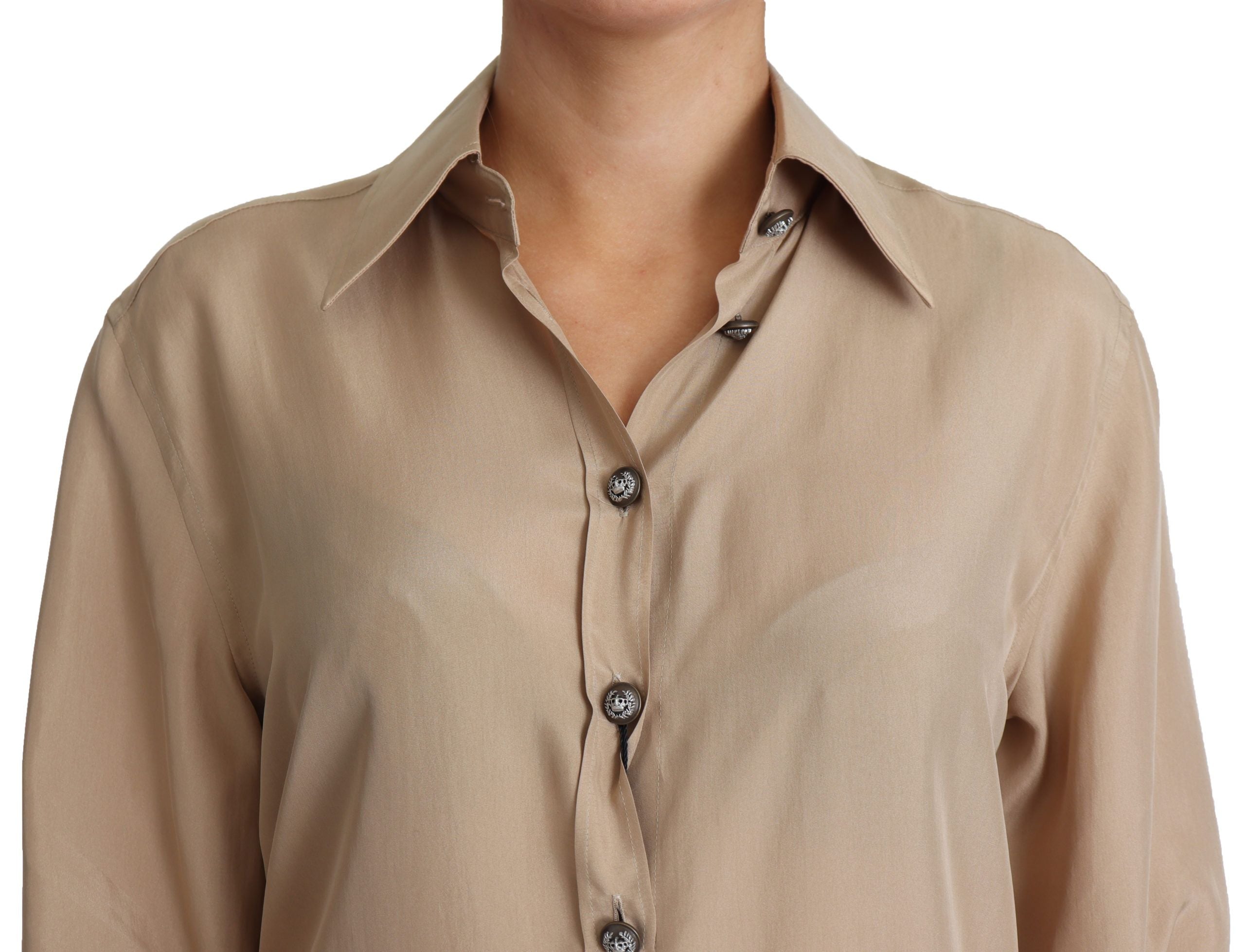 Dolce & Gabbana Beige Silk Shirt Decorative Buttons Top-3