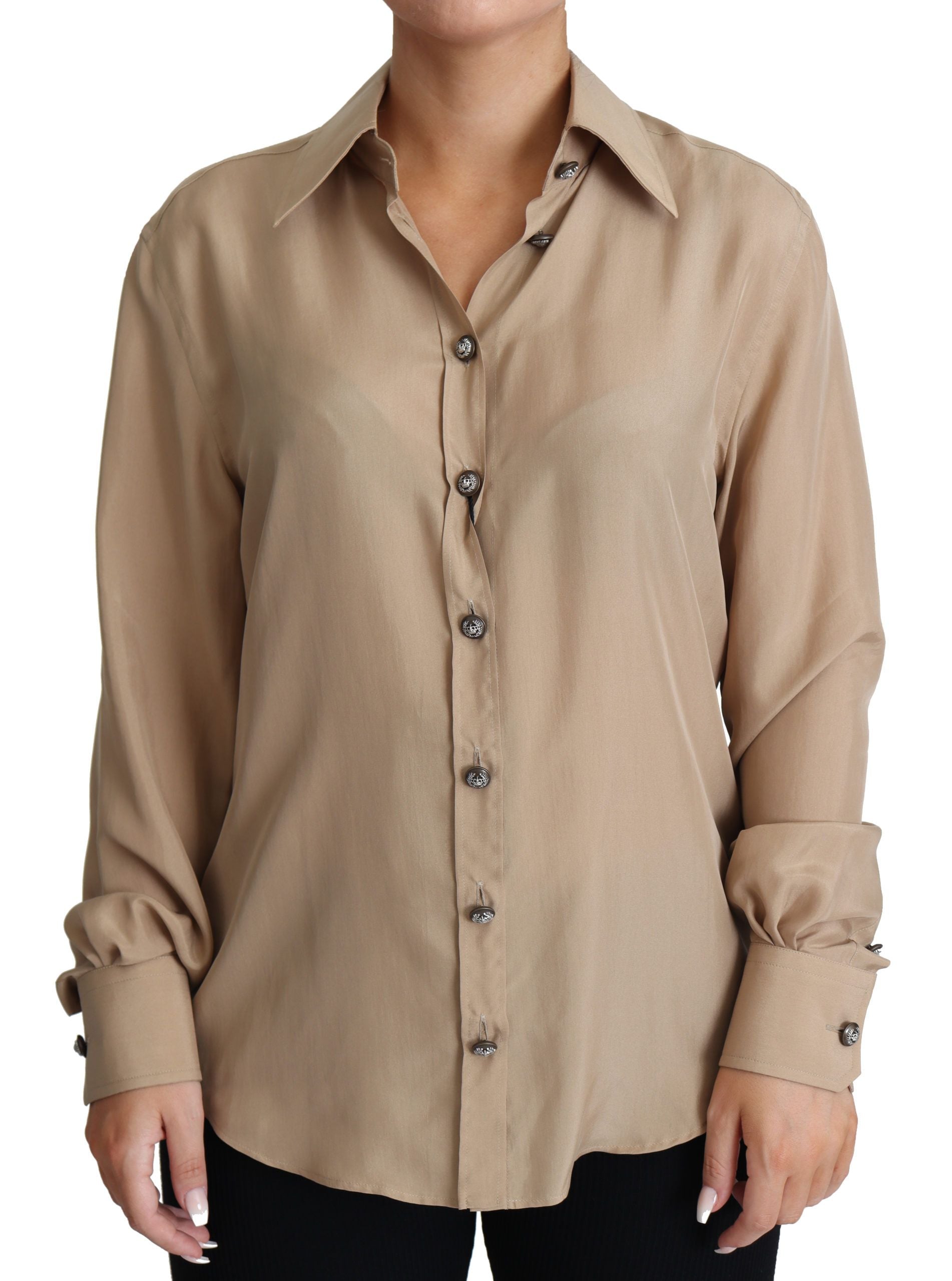 Dolce & Gabbana Beige Silk Shirt Decorative Buttons Top-1