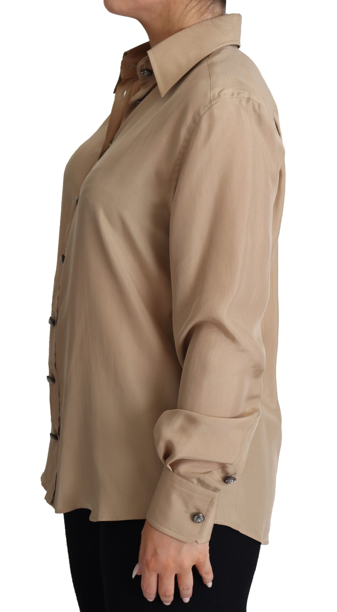 Dolce & Gabbana Beige Silk Shirt Decorative Buttons Top-4