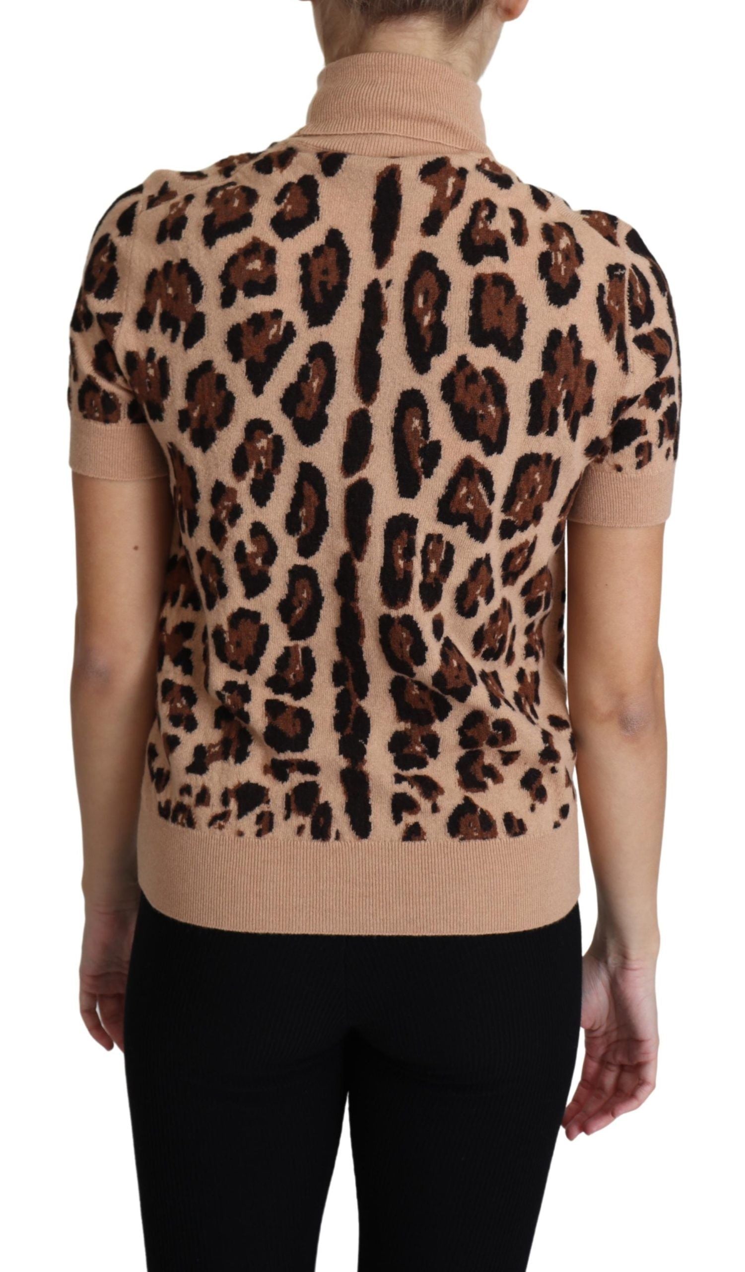 Dolce & Gabbana beige leopard print roll-neck sweater in virgin wool-2