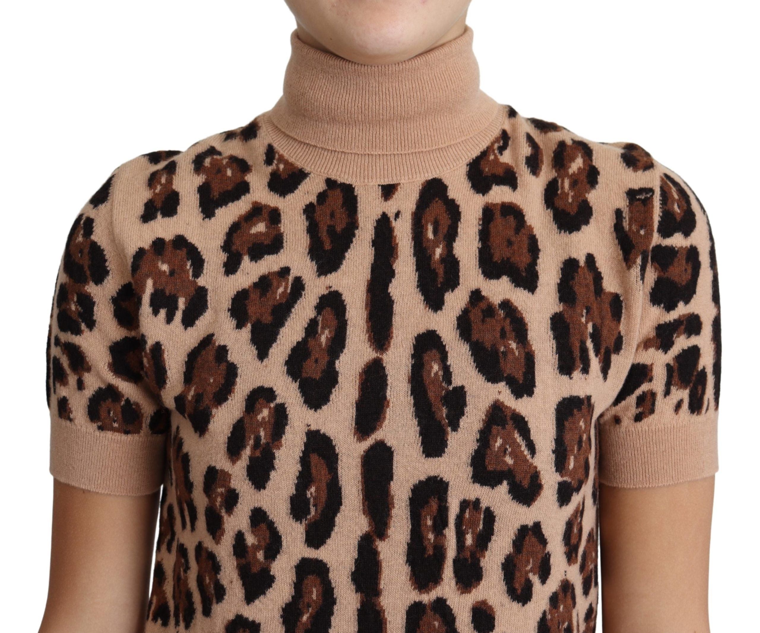 Dolce & Gabbana beige leopard print roll-neck sweater in virgin wool-3