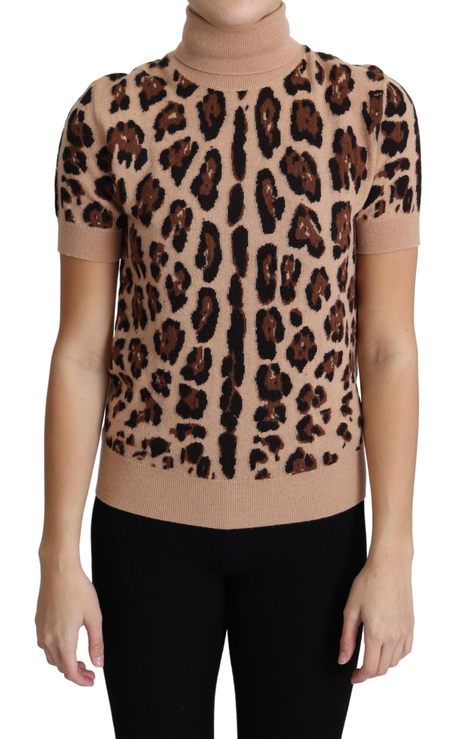Dolce & Gabbana beige leopard print roll-neck sweater in virgin wool