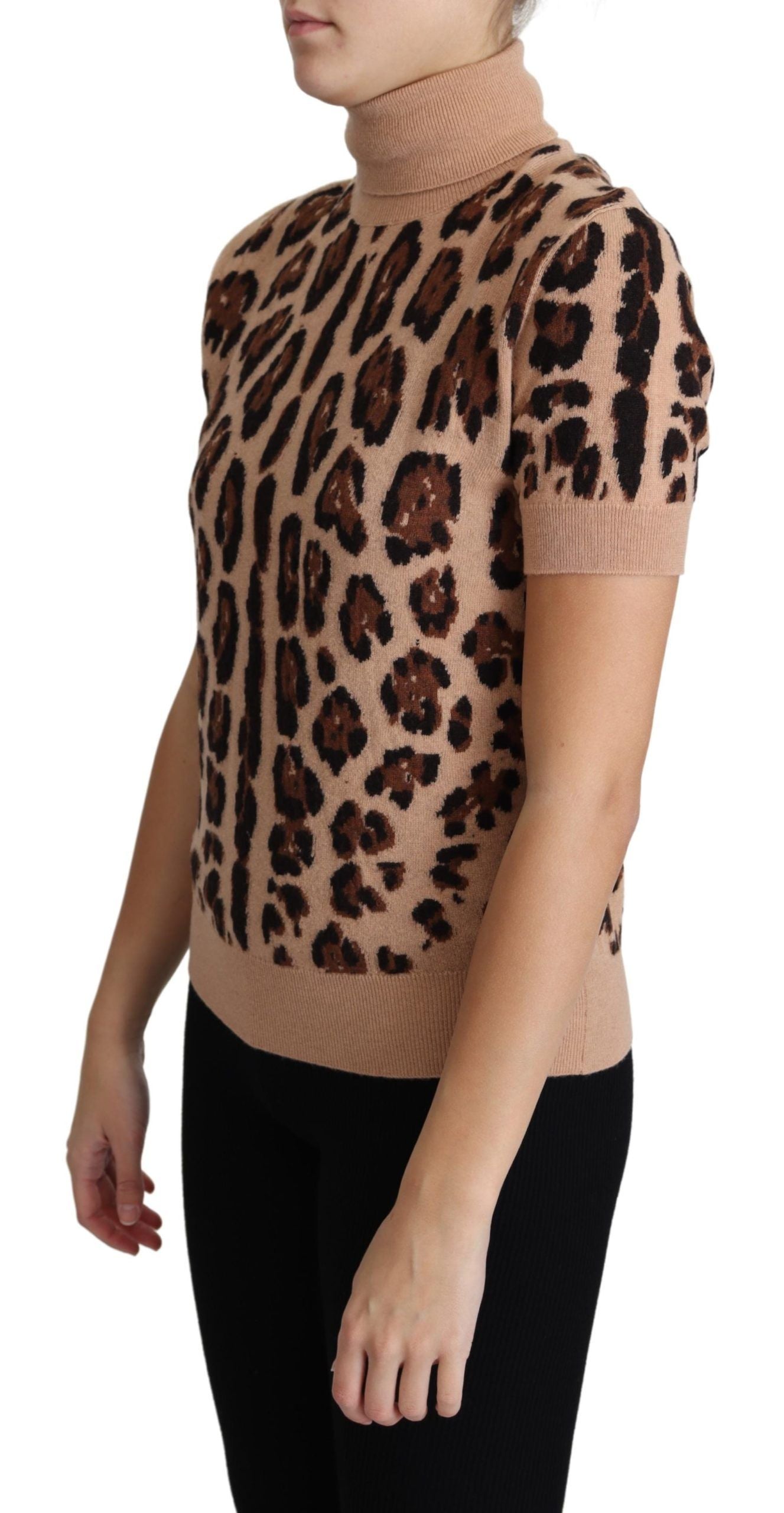 Dolce & Gabbana beige leopard print roll-neck sweater in virgin wool-4