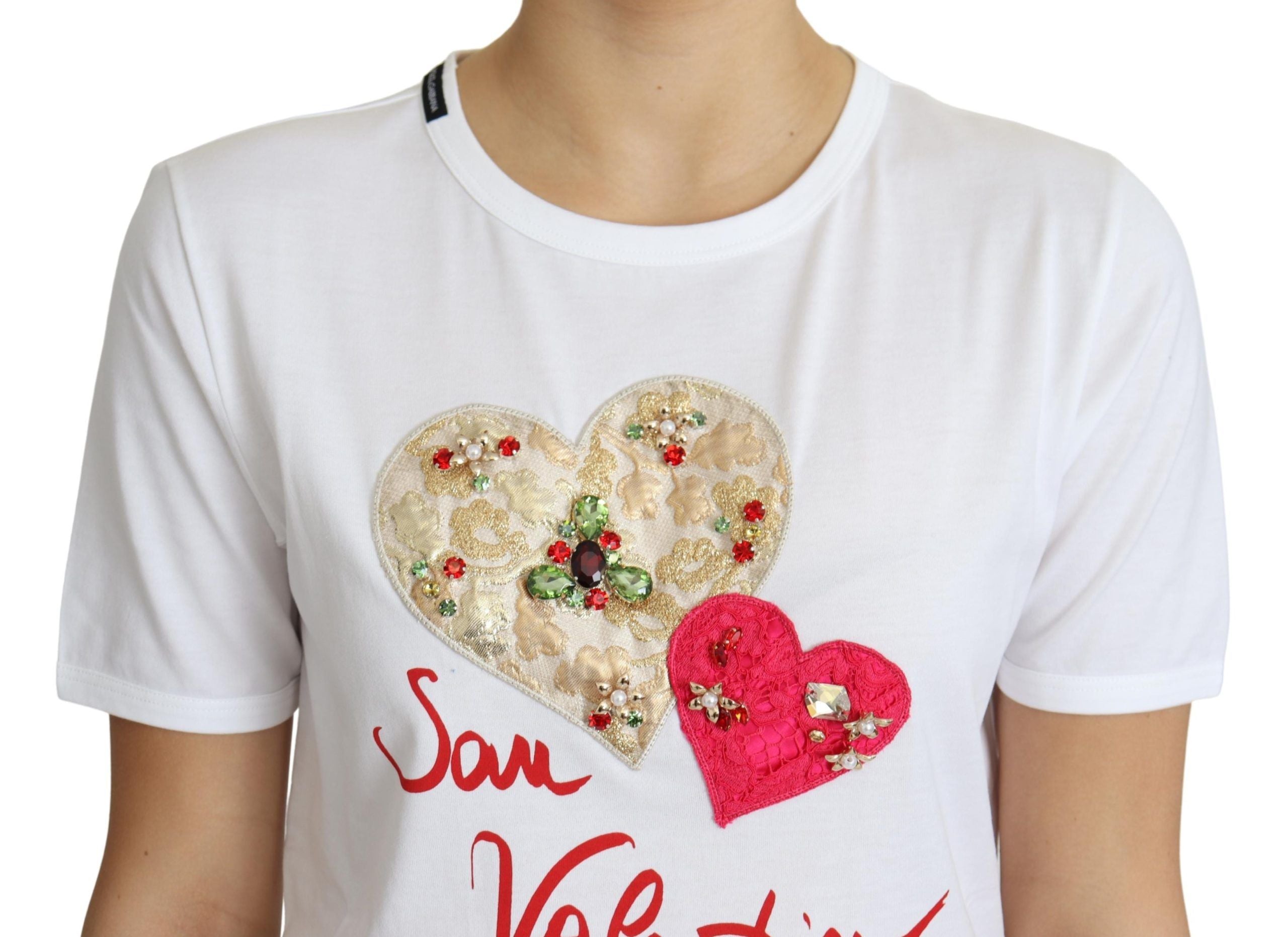 Dolce & Gabbana White San Valentino Heart Crystals T-shirt Top-3