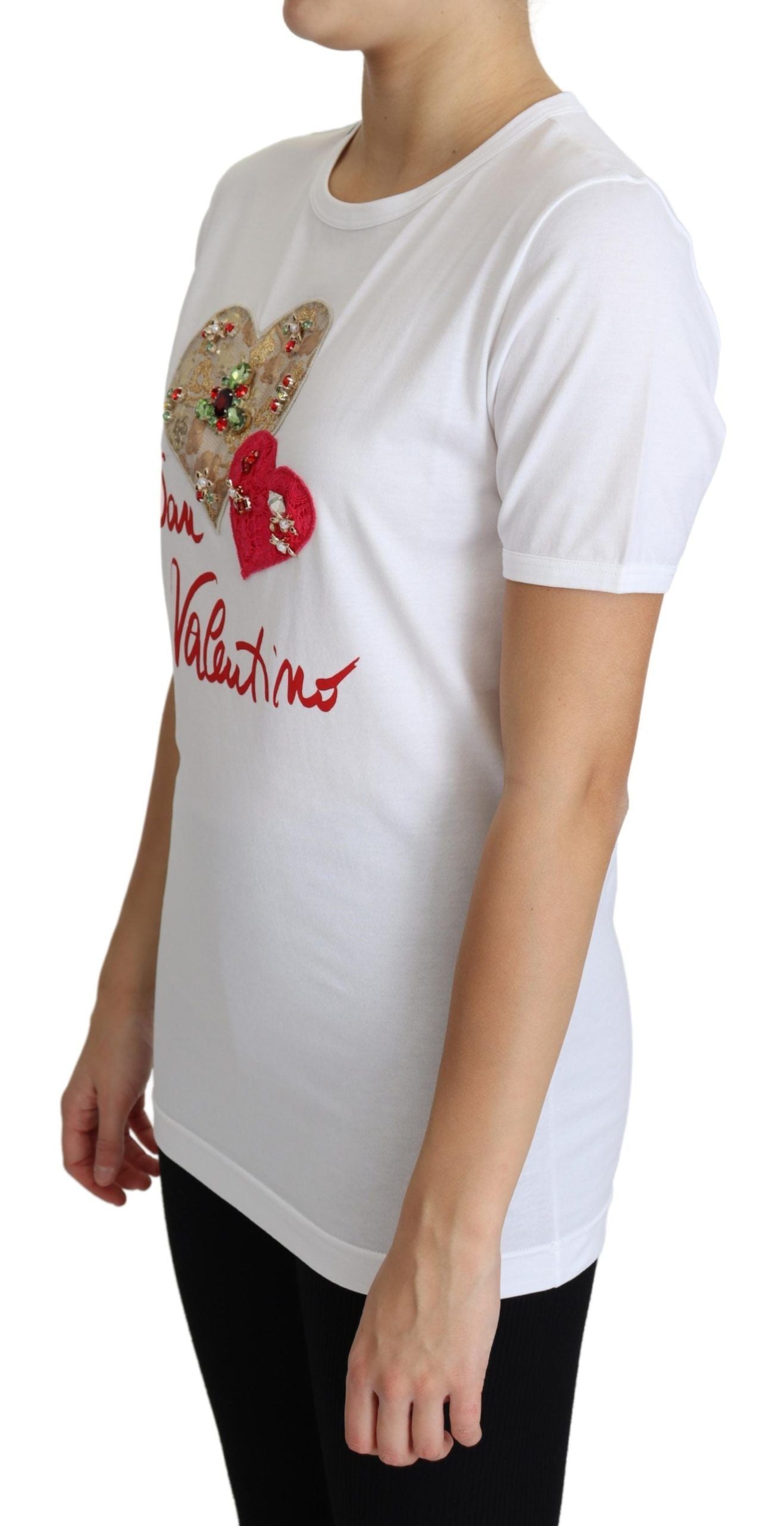 Dolce & Gabbana White San Valentino Heart Crystals T-shirt Top-4