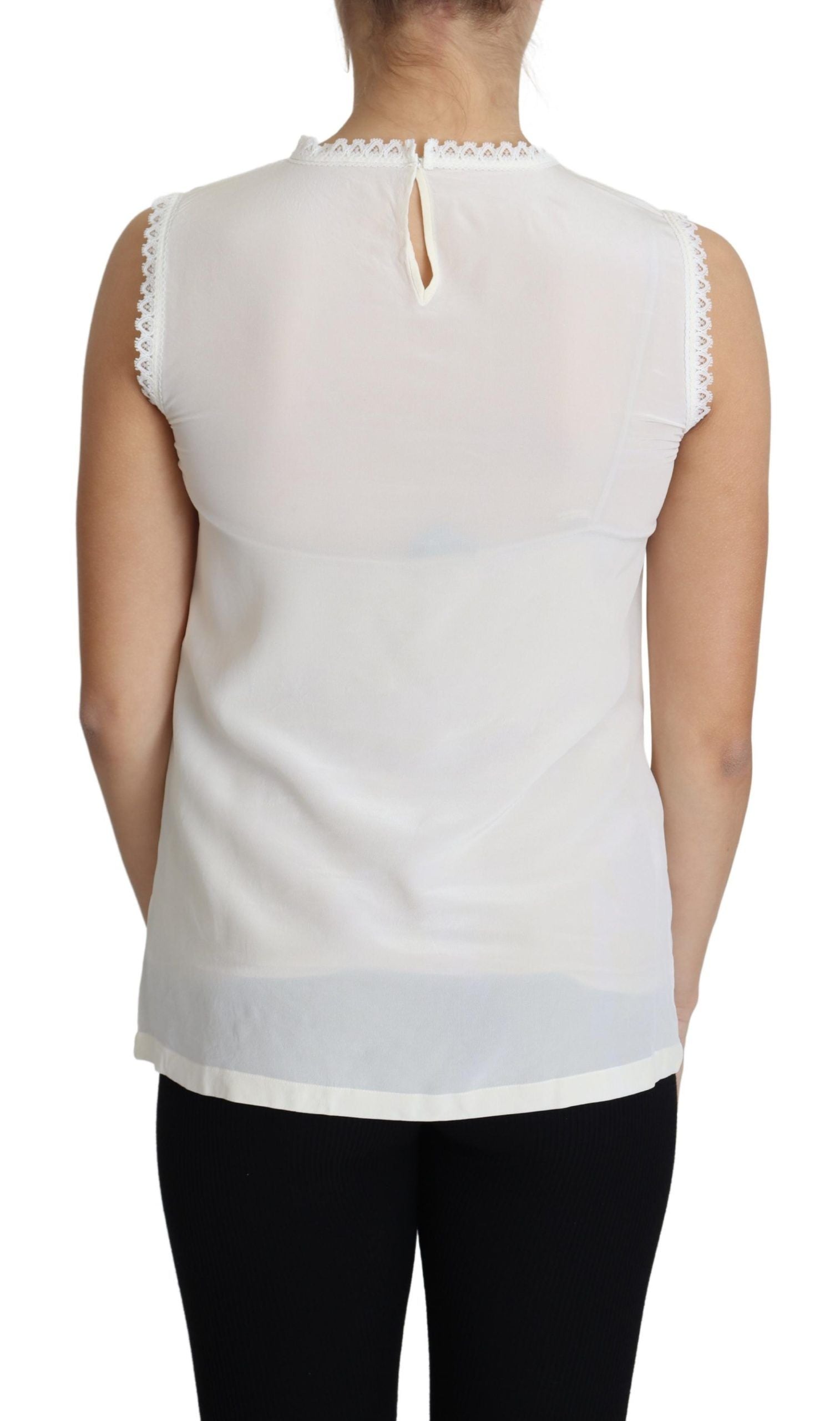Dolce & Gabbana white silk blouse with lace trim and sleeveless top-2