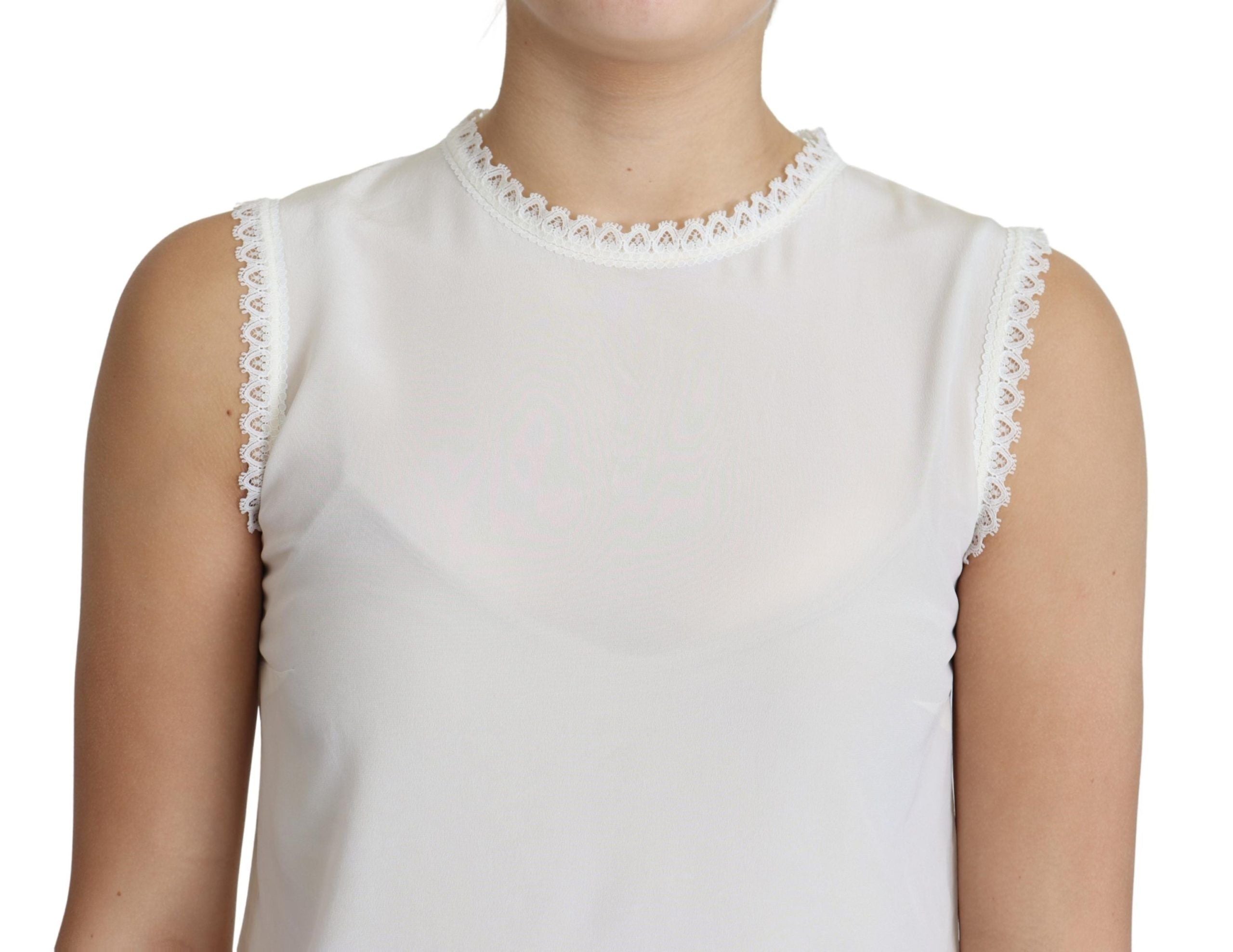 Dolce & Gabbana white silk blouse with lace trim and sleeveless top-3