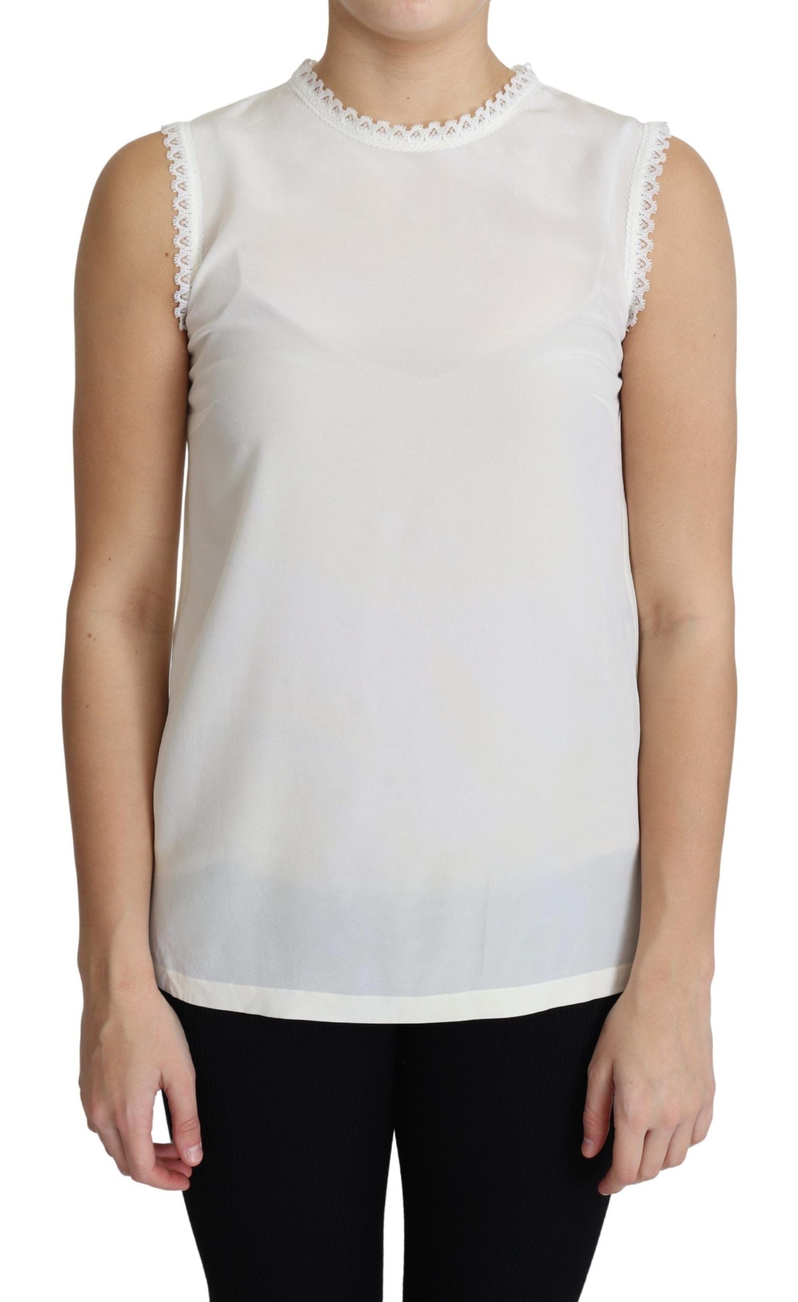 Dolce & Gabbana white silk blouse with lace trim and sleeveless top-1