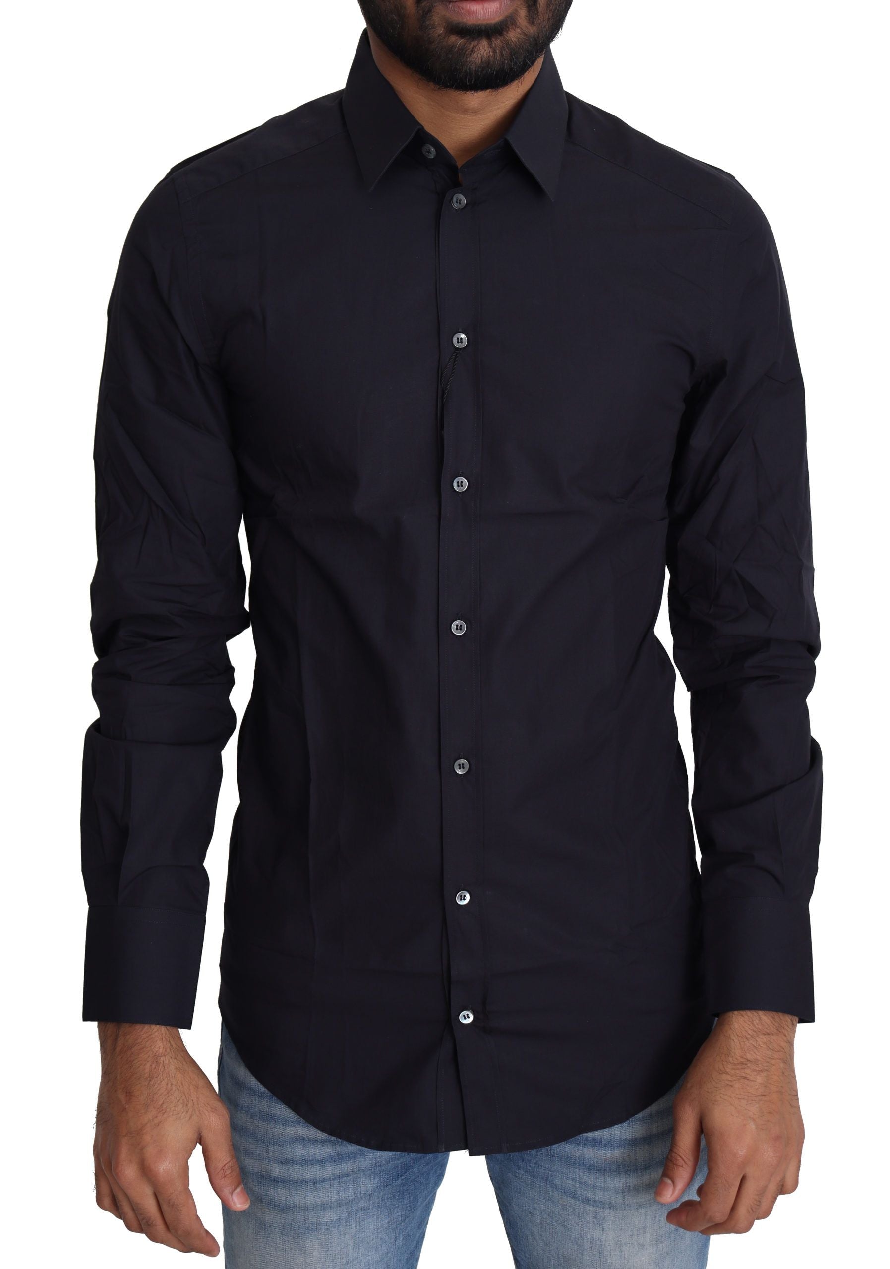 Dolce & Gabbana Marineblaues formelles Hemd aus Baumwolle-1