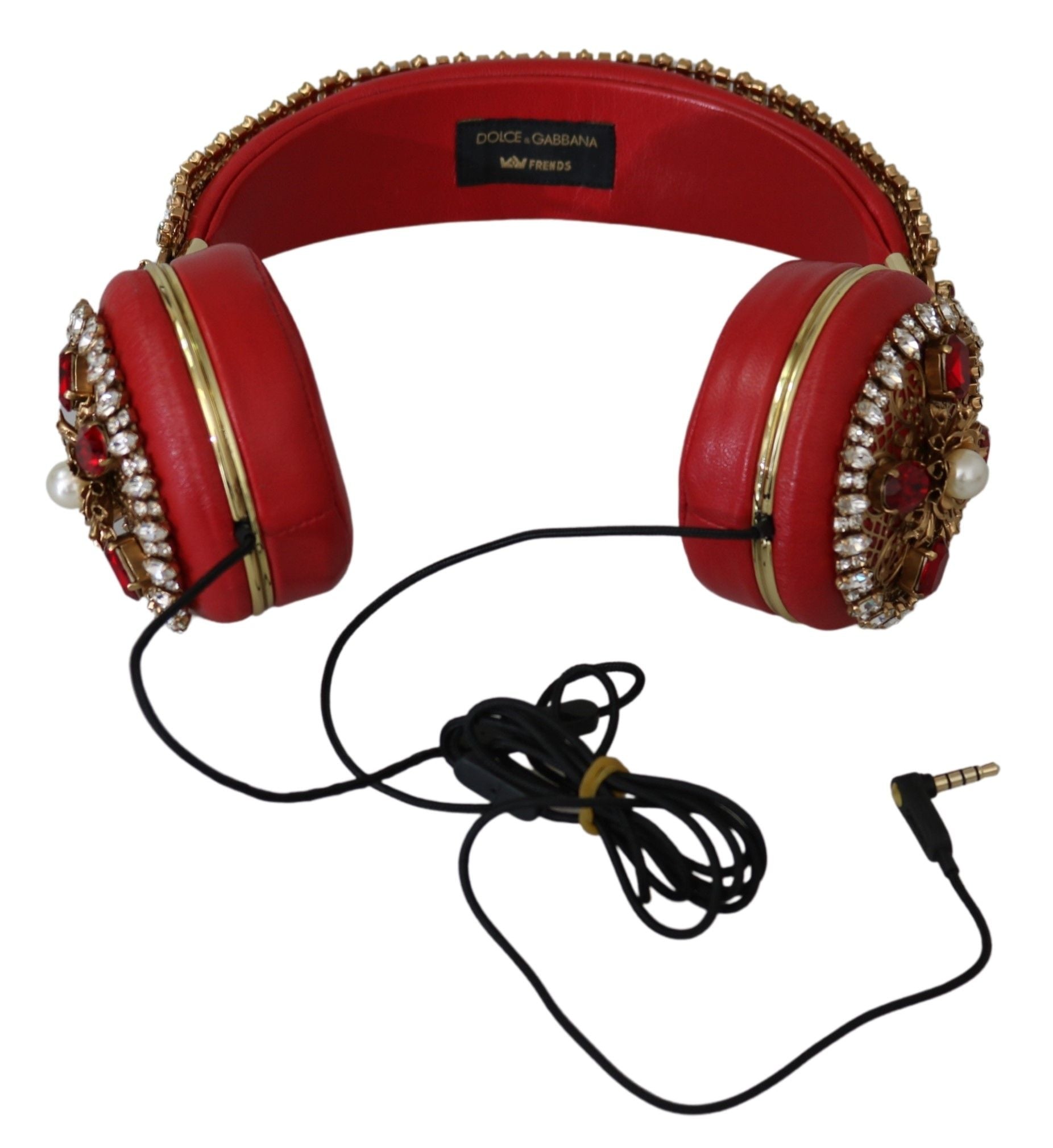 Auriculares Dolce & Gabbana FRENDS de cuero con diseño floral rojo y cristales-3