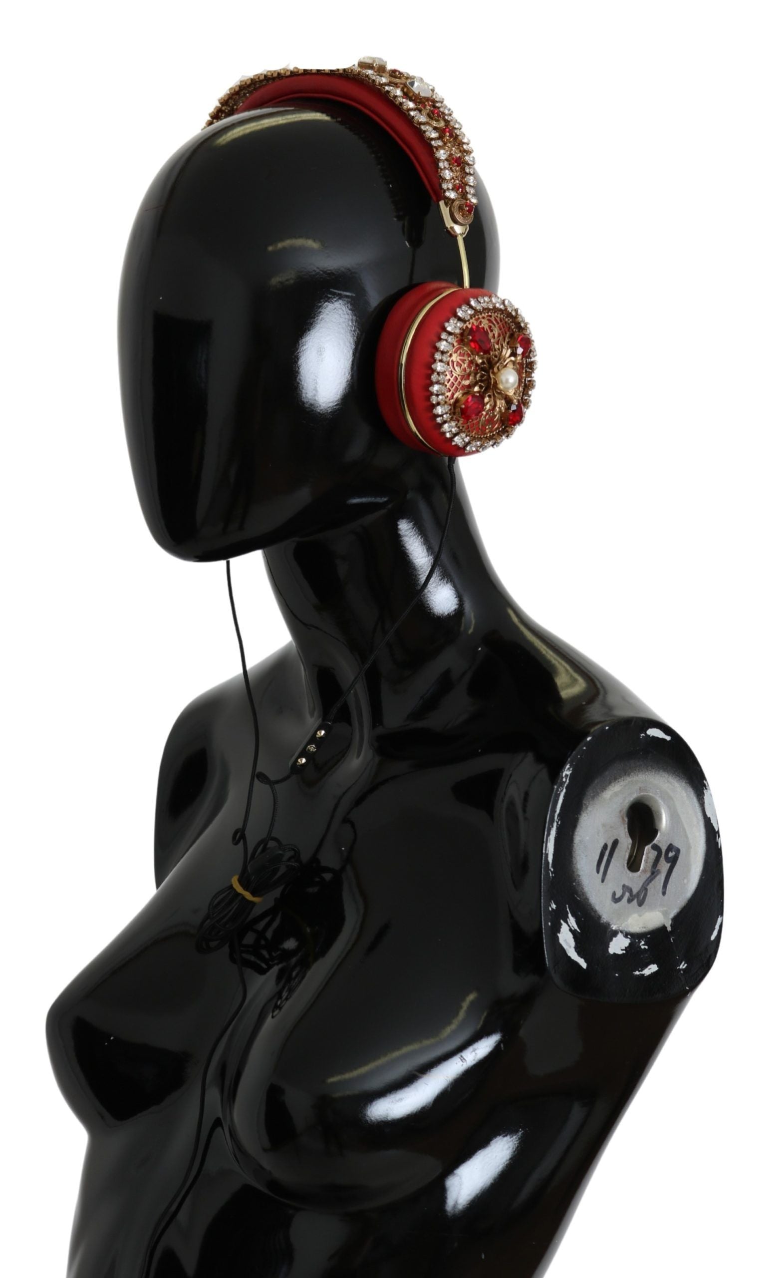 Auriculares Dolce & Gabbana FRENDS de cuero con diseño floral rojo y cristales-4