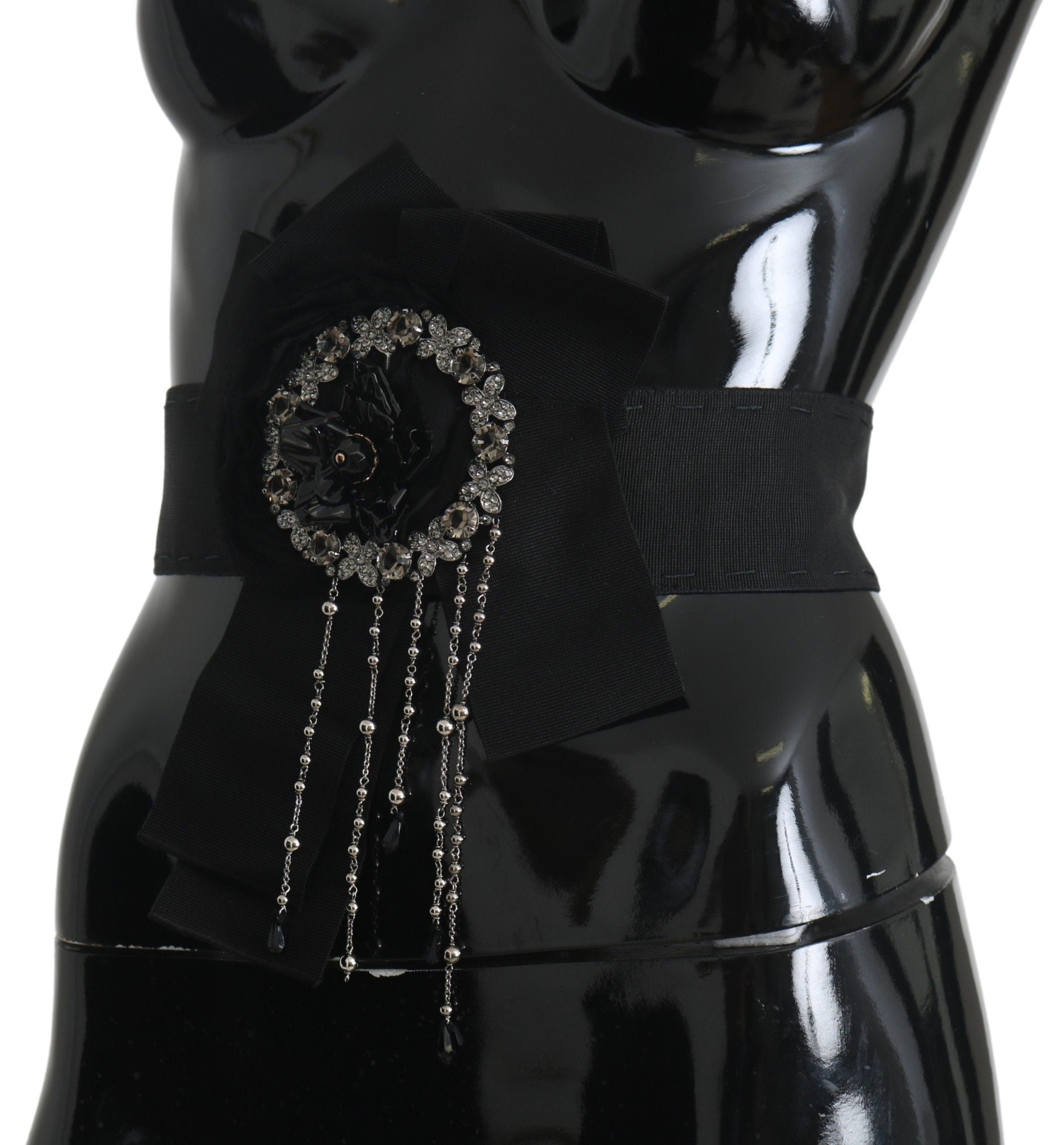 Dolce & Gabbana Black Crystal Brooch Wide Wai SATORIA Belt-2