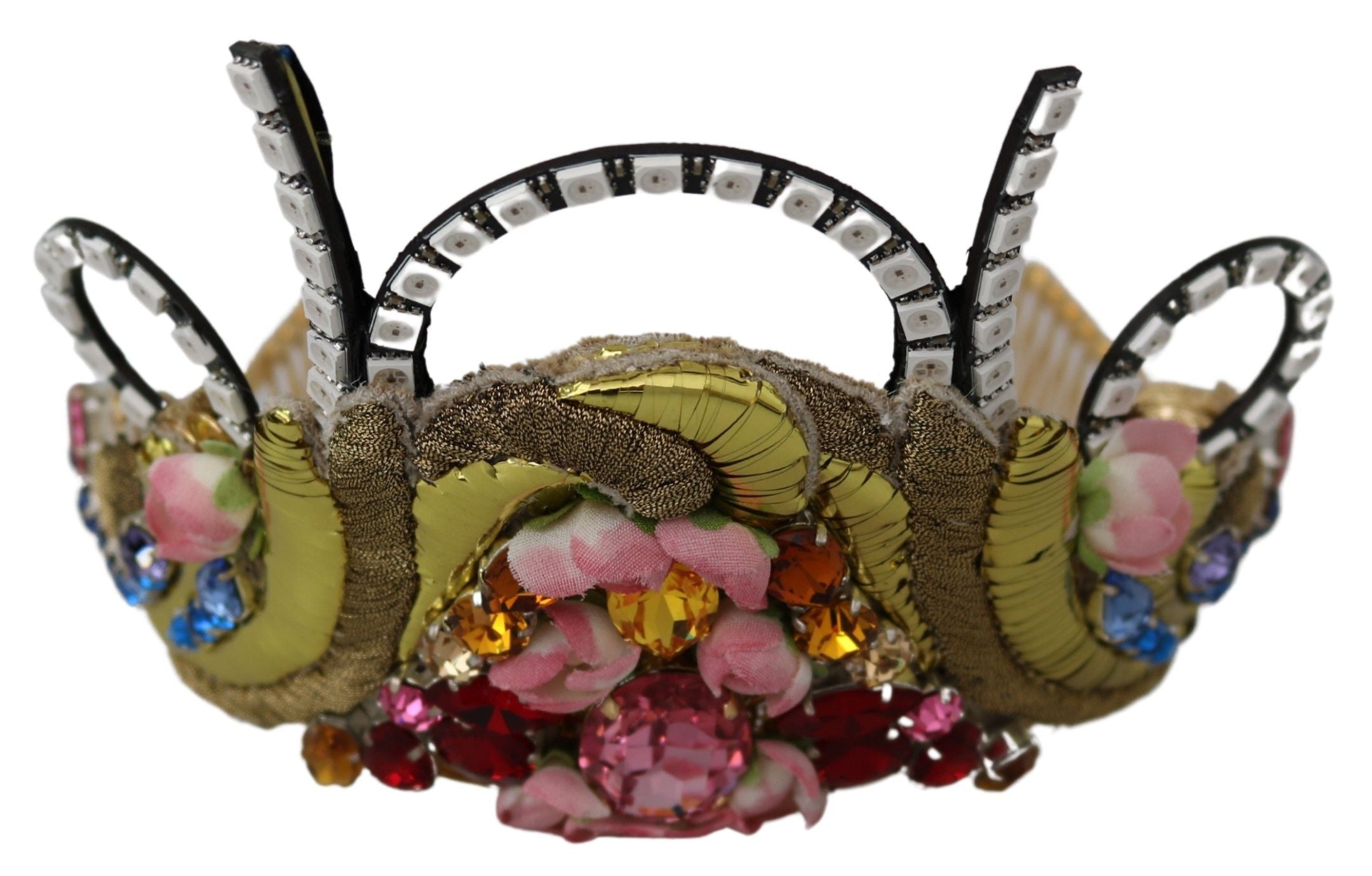 Dolce & Gabbana Gold Brass Floral Crystals LED Lights Crown Tiara Diadem-3