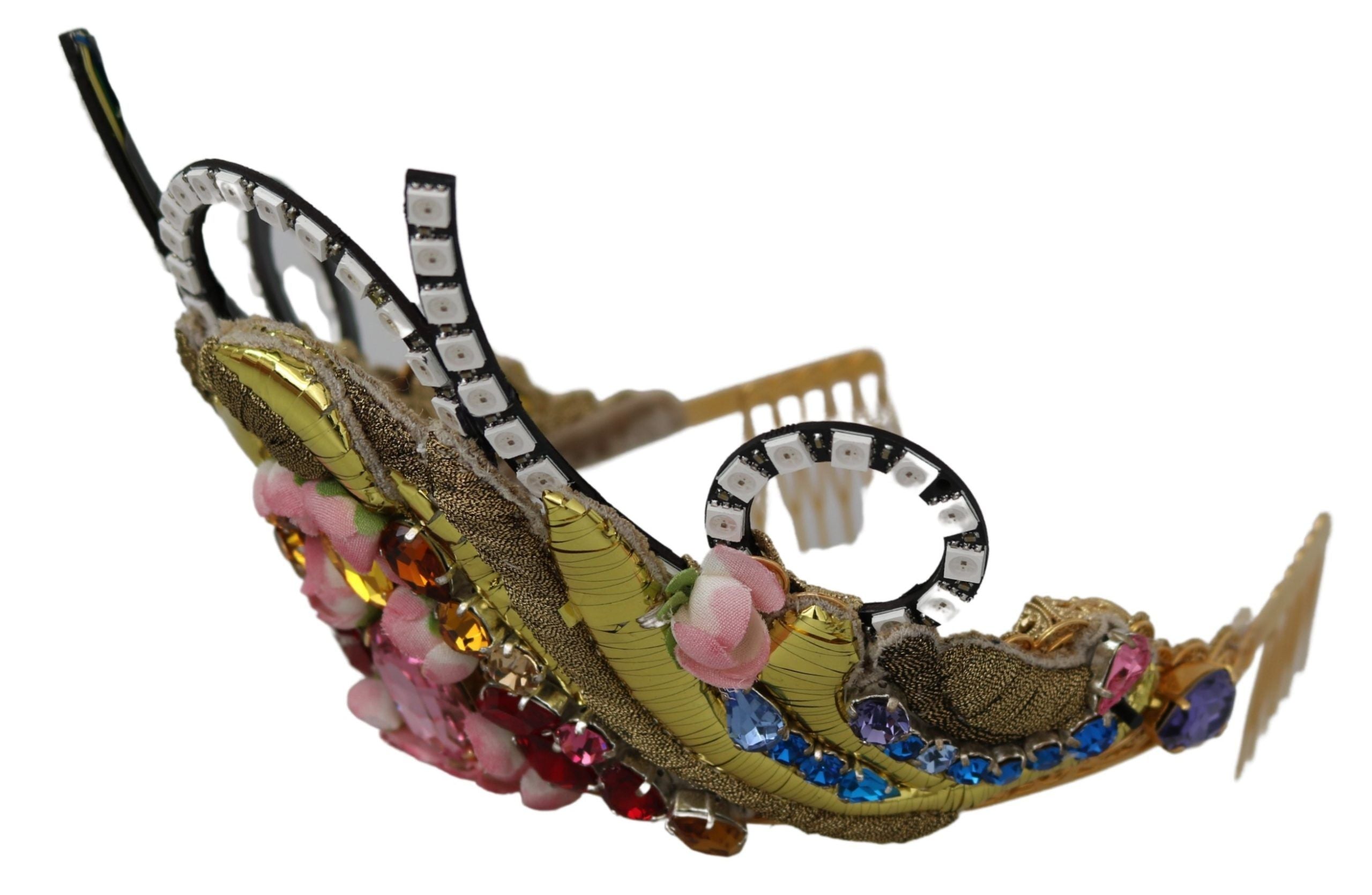 Dolce & Gabbana Gold Brass Floral Crystals LED Lights Crown Tiara Diadem-4