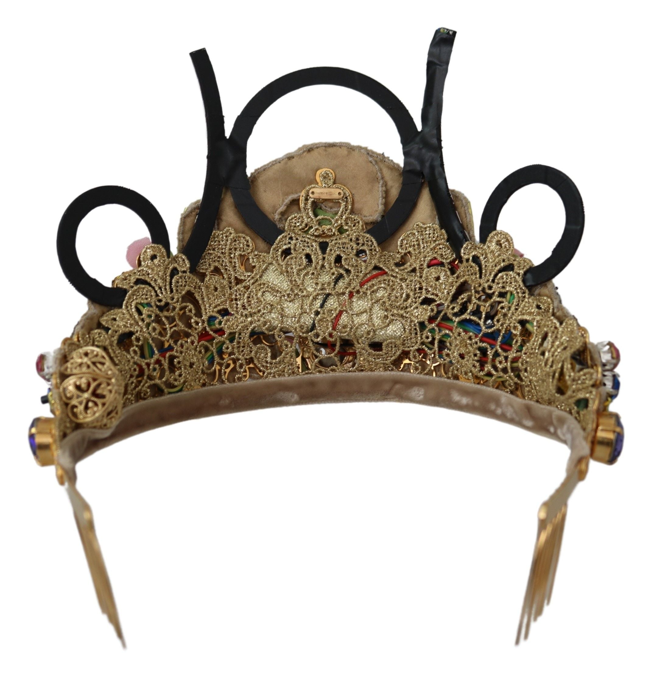 Dolce & Gabbana Gold Brass Floral Crystals LED Lights Crown Tiara Diadem-5
