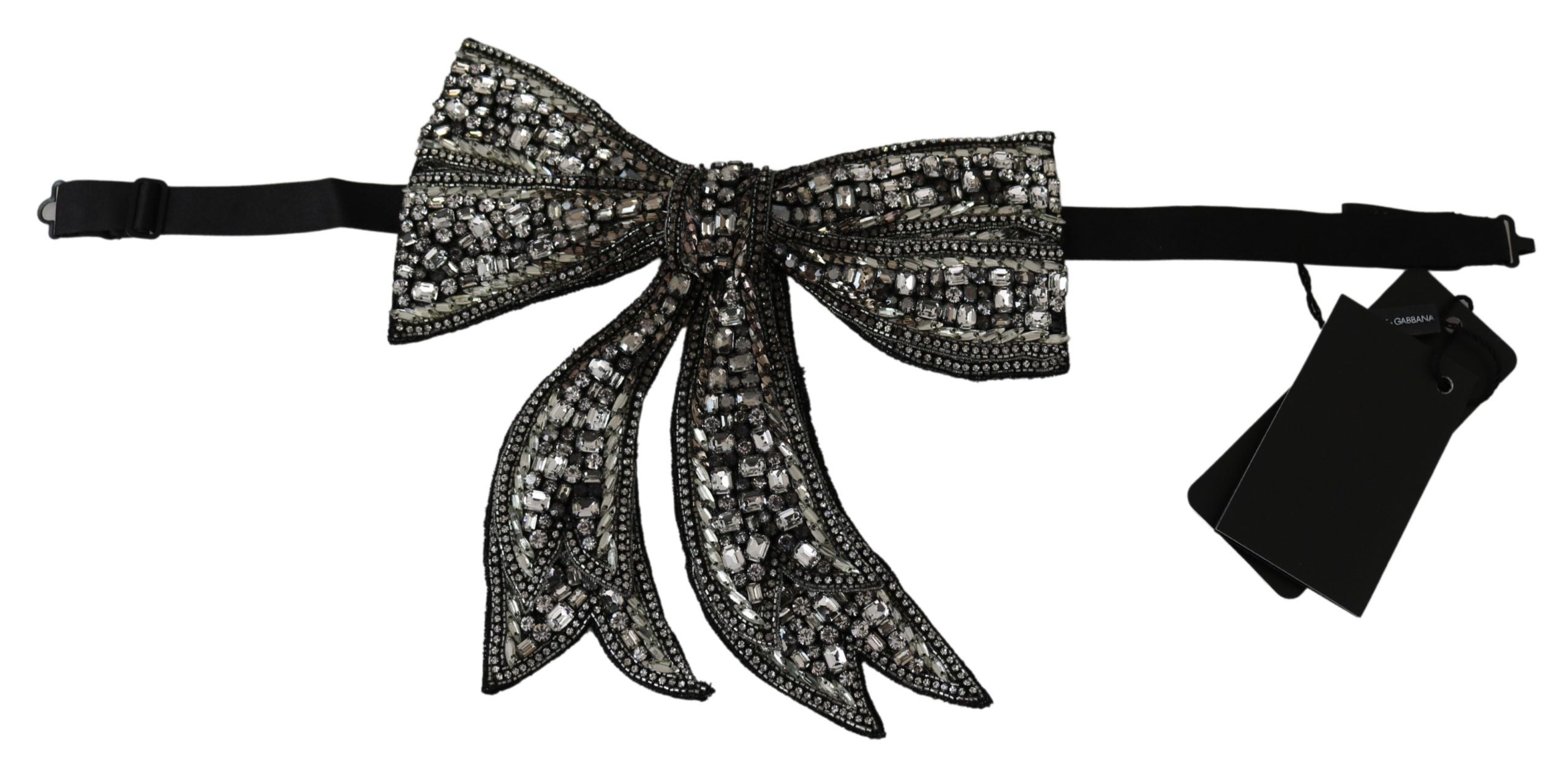 Dolce & Gabbana Silver-colored 100% Silk Crystal Embellished Women's Bow Tie