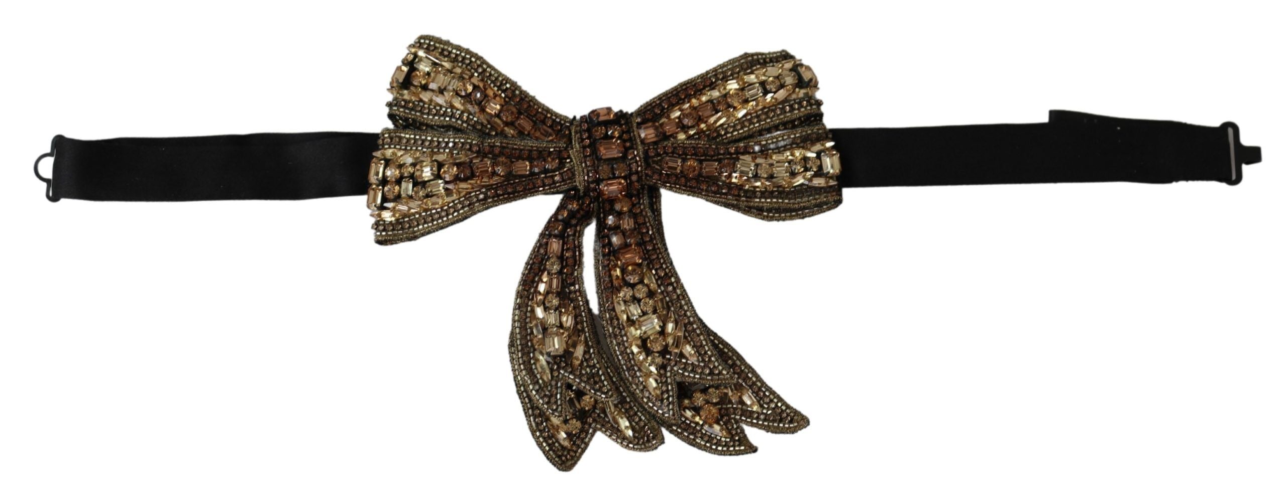 Dolce & Gabbana gold-colored silk bow tie with rhinestone embellishment
