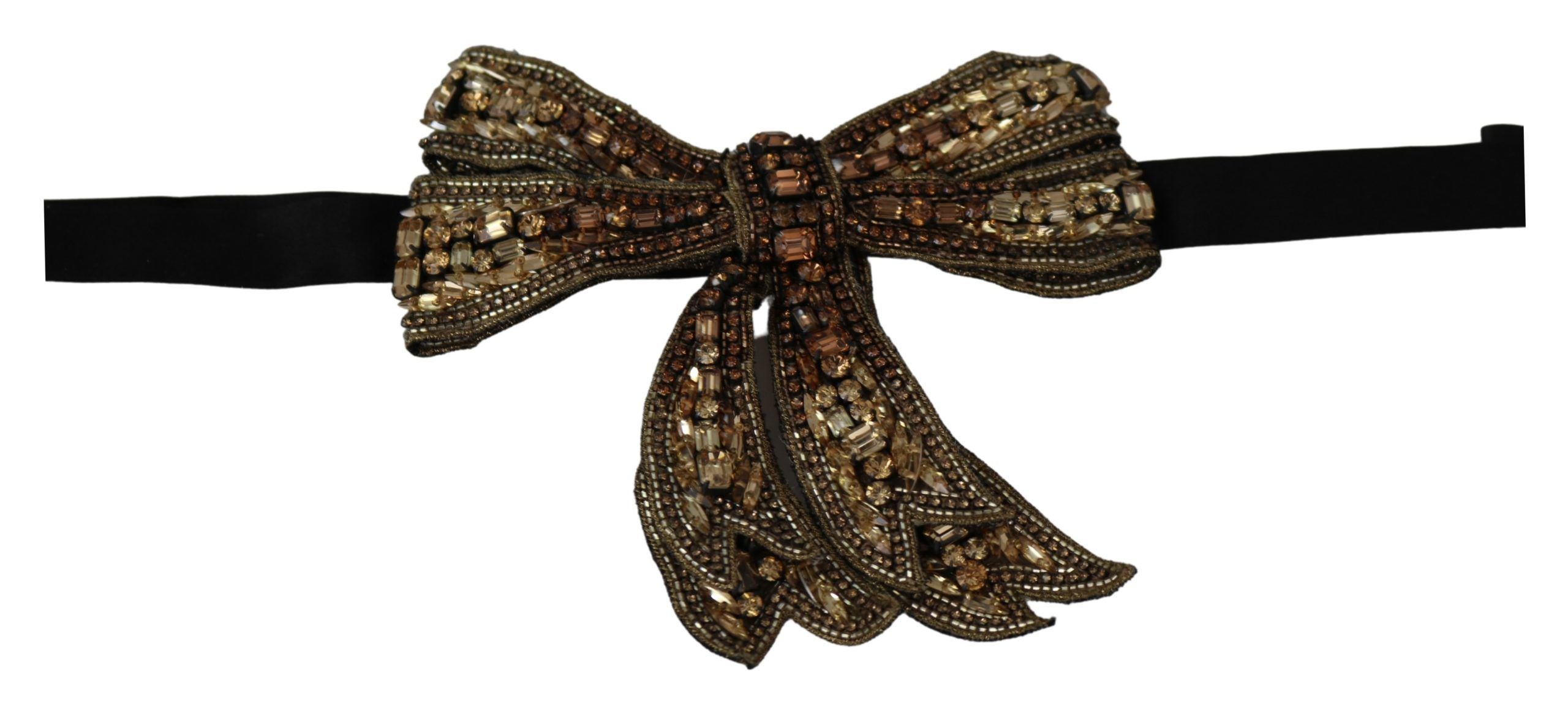 Dolce & Gabbana gold-colored silk bow tie with rhinestone embellishment-3