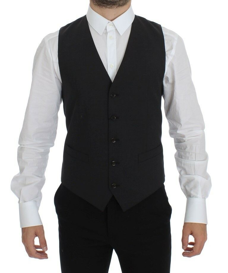 Dolce & Gabbana Grey Wool Stretch Dress Blazer Vest-1