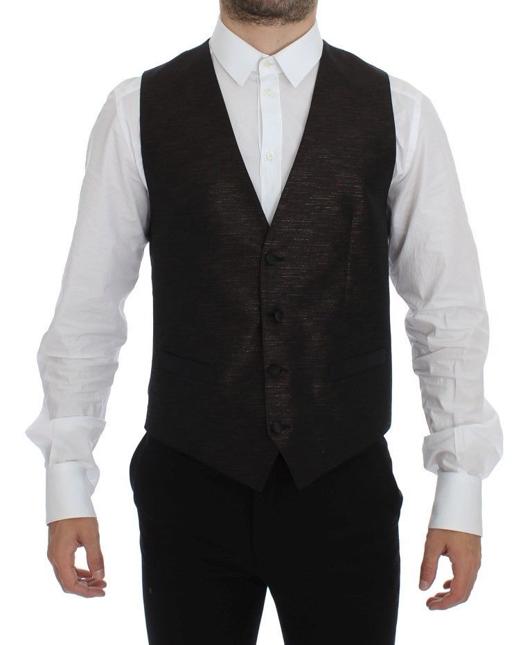 Dolce & Gabbana Schwarzes Woll-Logo-Kleid Gilet Vest-1
