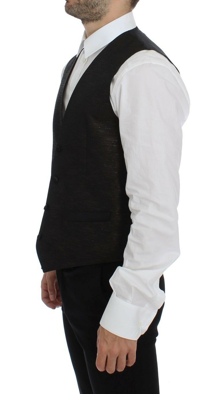 Dolce & Gabbana Schwarzes Woll-Logo-Kleid Gilet Vest-2