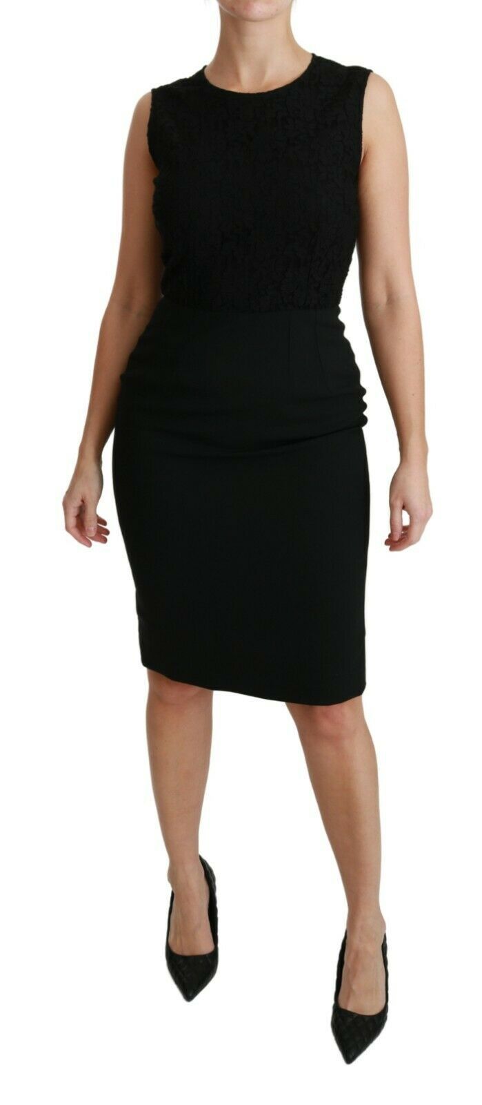 Vestido tubo negro de encaje floral de Dolce & Gabbana-2