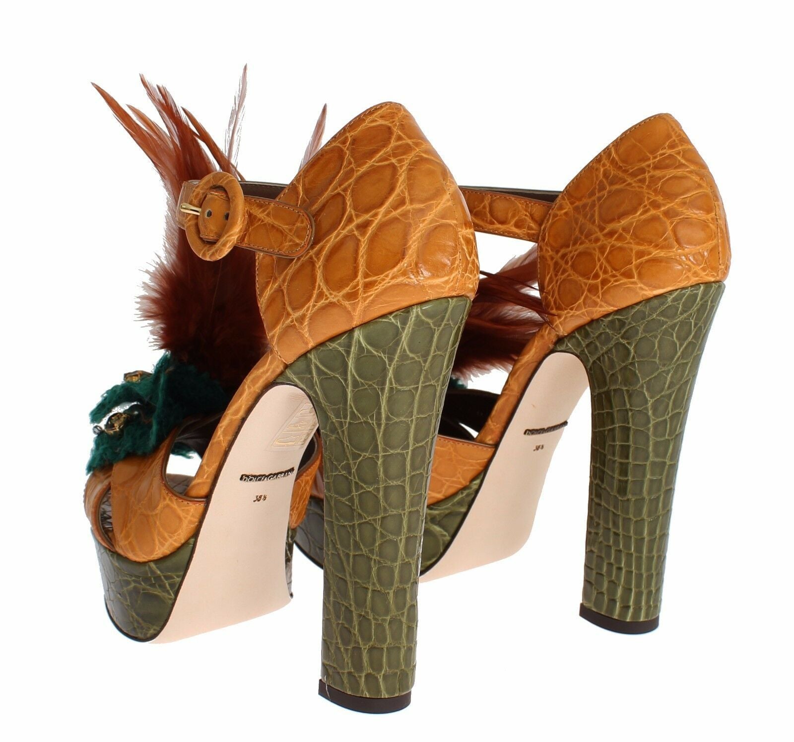 Dolce & Gabbana Orange Leather Crystal Platform Sandal Shoes-4