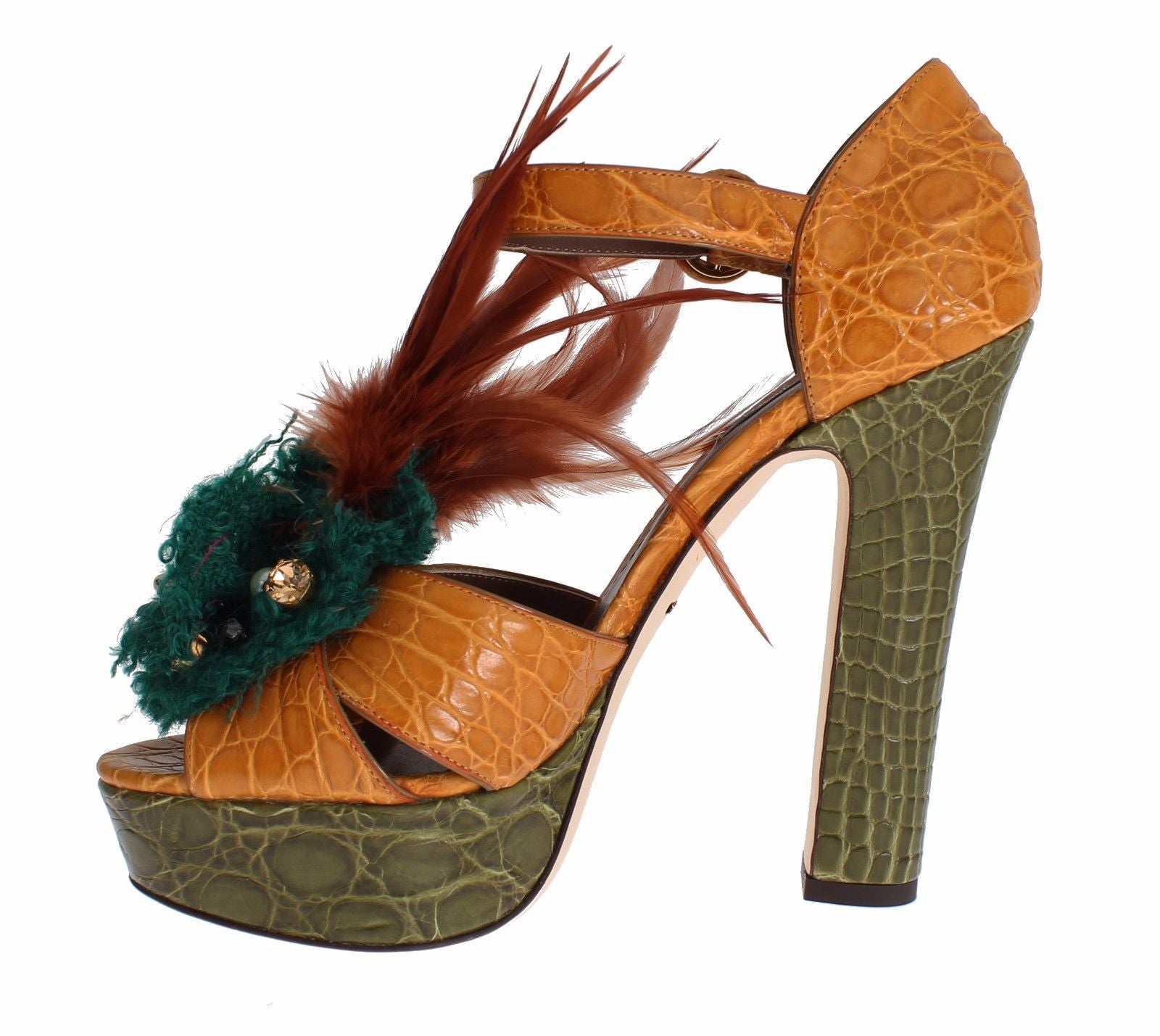Dolce & Gabbana Orange Leather Crystal Platform Sandal Shoes-5