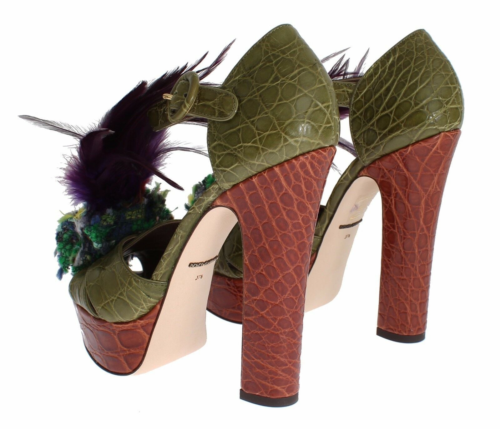 Dolce & Gabbana Green Leather Crystal Platform Sandal Shoes-4