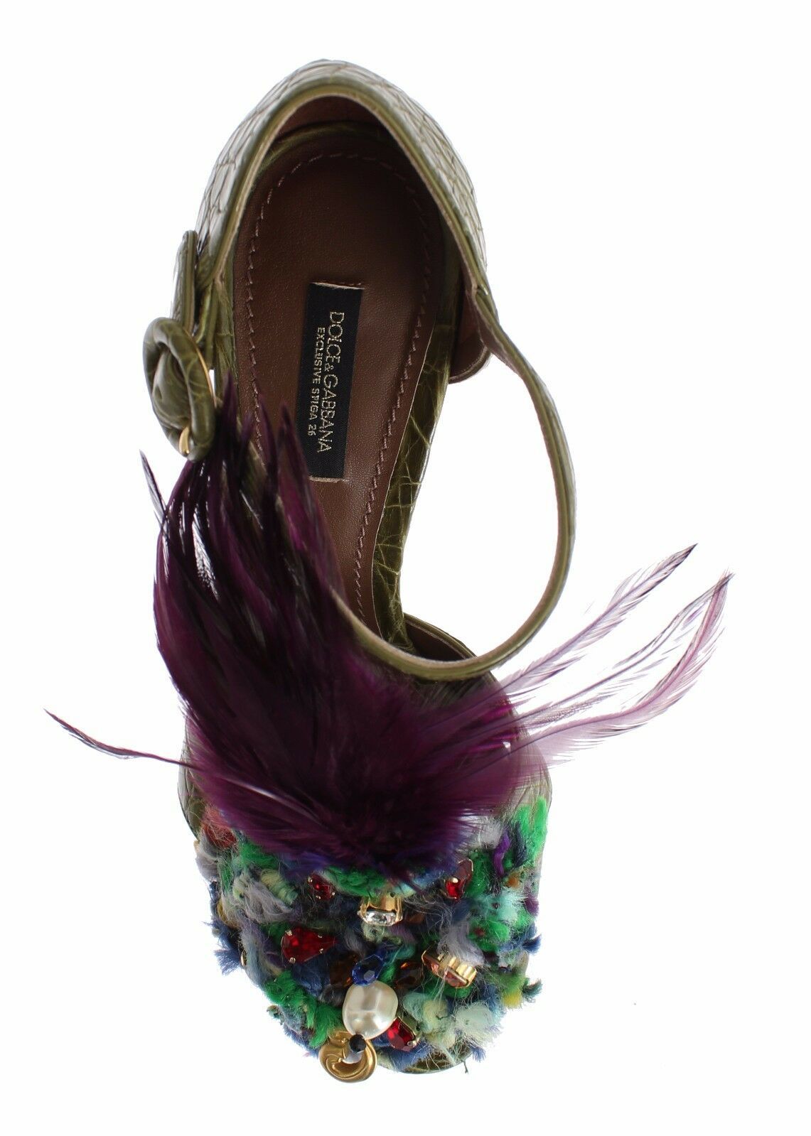 Dolce & Gabbana Green Leather Crystal Platform Sandal Shoes-7